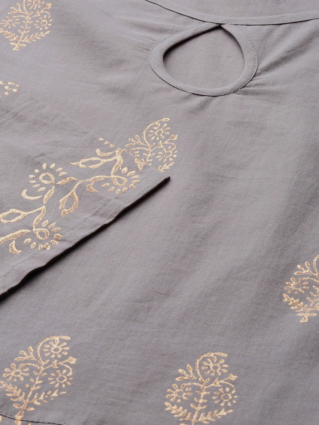 Women Grey Three-Quarter Sleeves Flared Kurta with Palazzo Set | NOZ2TOZ - Made In INDIA.