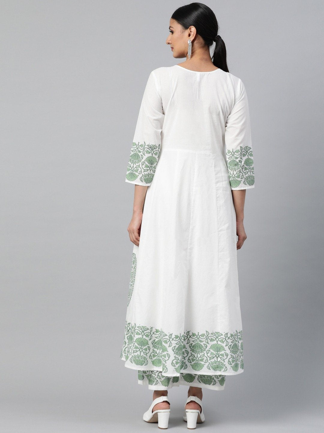 Women White Three-Quarter Sleeves Flared Kurta With Palazzo | NOZ2TOZ - Made In INDIA.