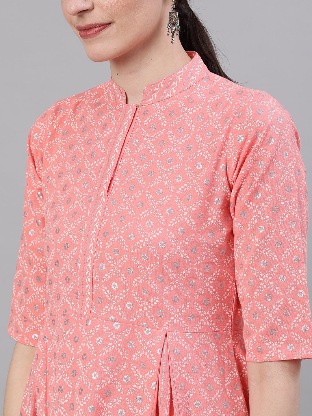 Women Light Pastel Pink Three-Quarter Sleeves Flared Kurta With Palazzo | NOZ2TOZ - Made In INDIA.