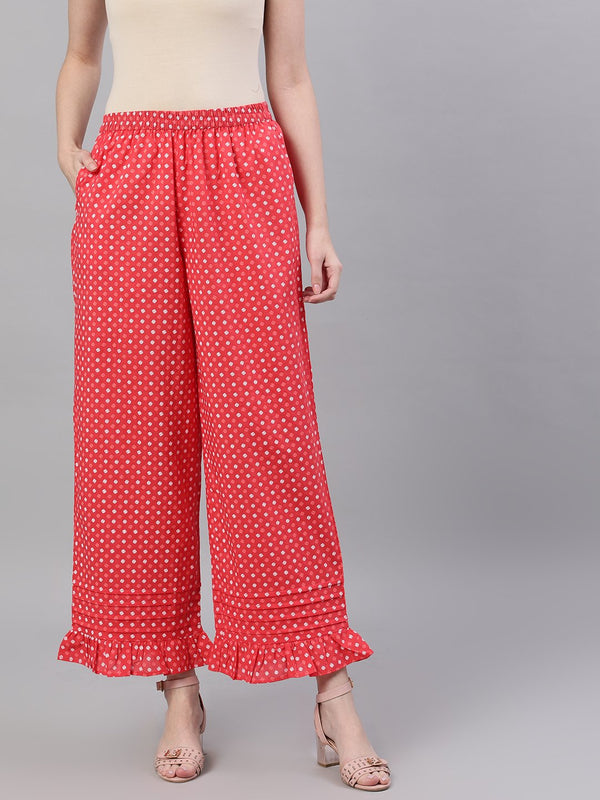 Women Dusky pink polkadot print Trouser | NOZ2TOZ - Made In INDIA.