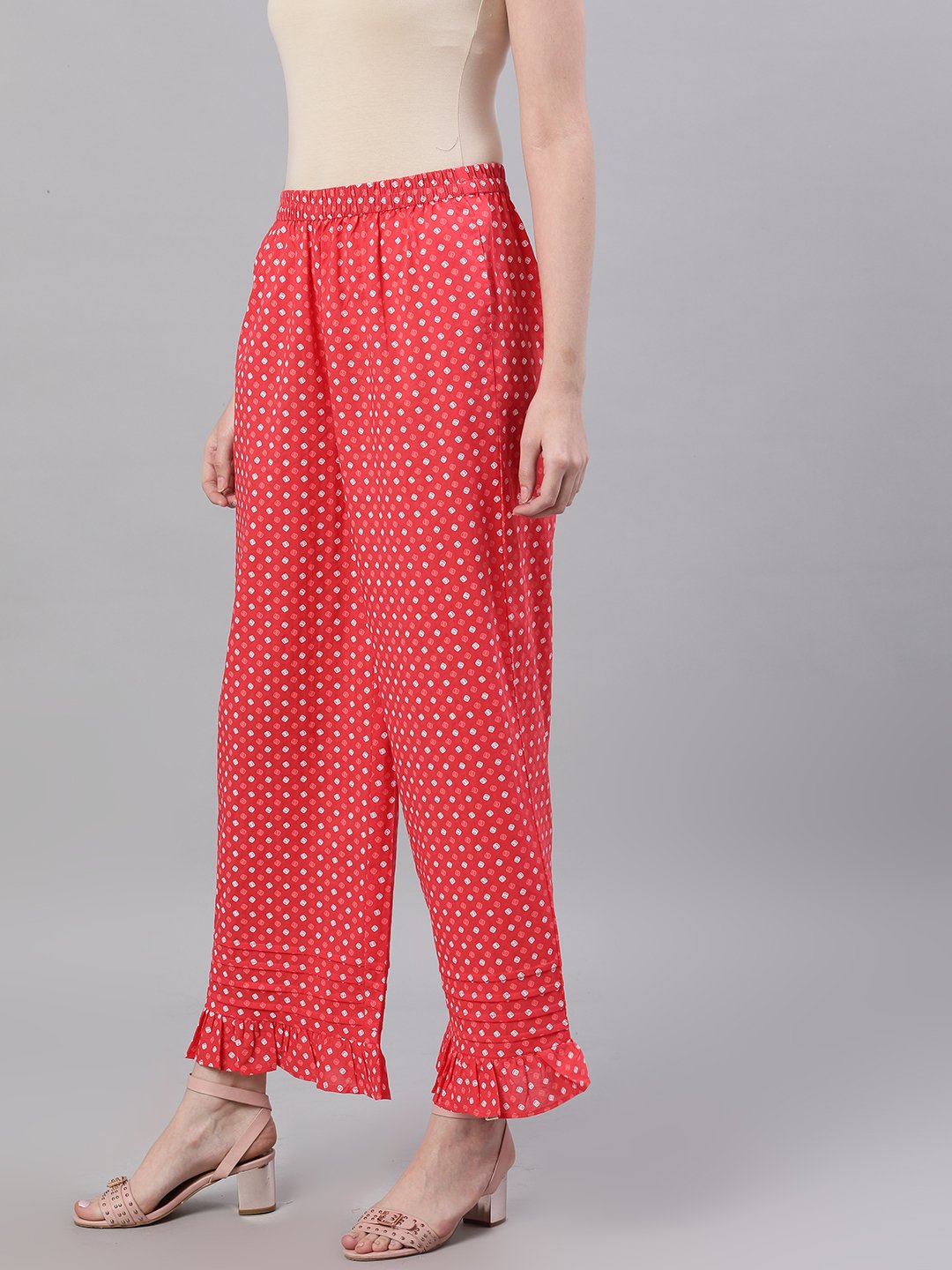 Women Dusky pink polkadot print Trouser | NOZ2TOZ - Made In INDIA.