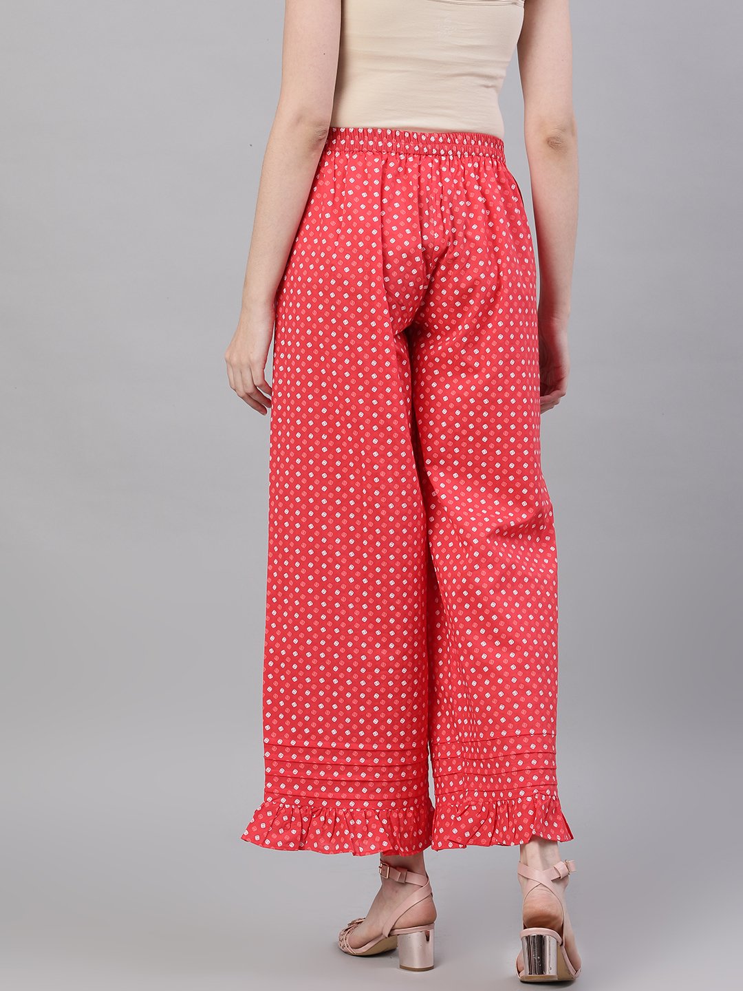 Women Dusky pink polkadot print Trouser | NOZ2TOZ - Made In INDIA.