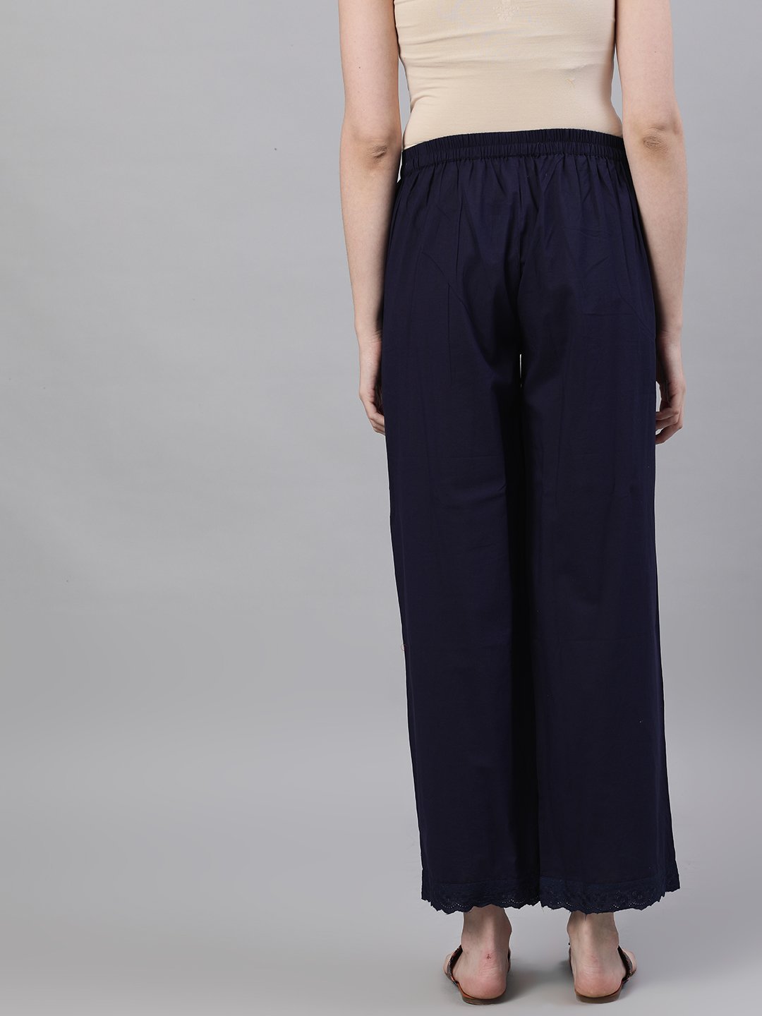 Women Navy Blue Trouser with lace detailing | NOZ2TOZ - Made In INDIA.