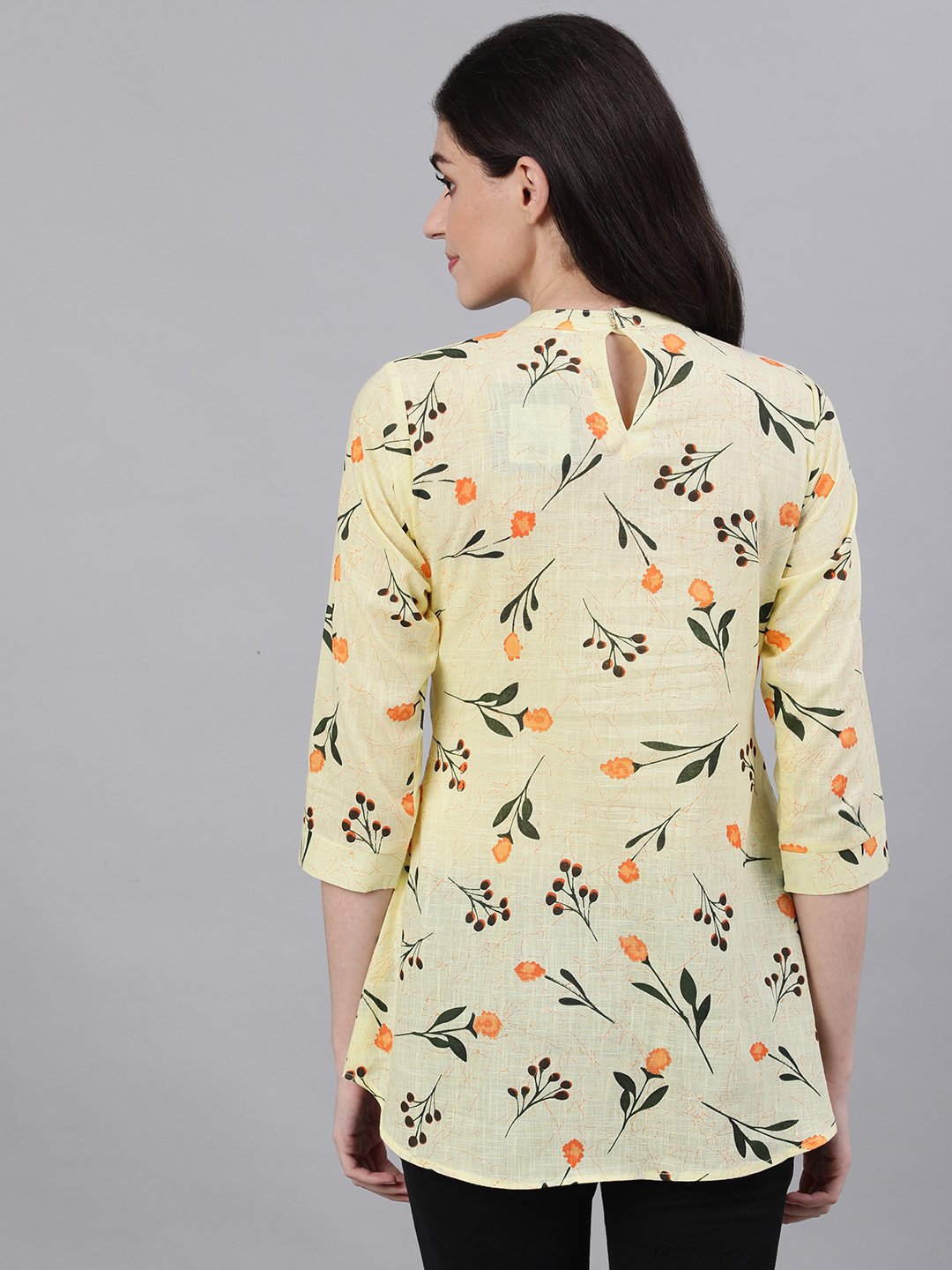 Women yellow floral print pin-tuck tunic | NOZ2TOZ - Made In INDIA.