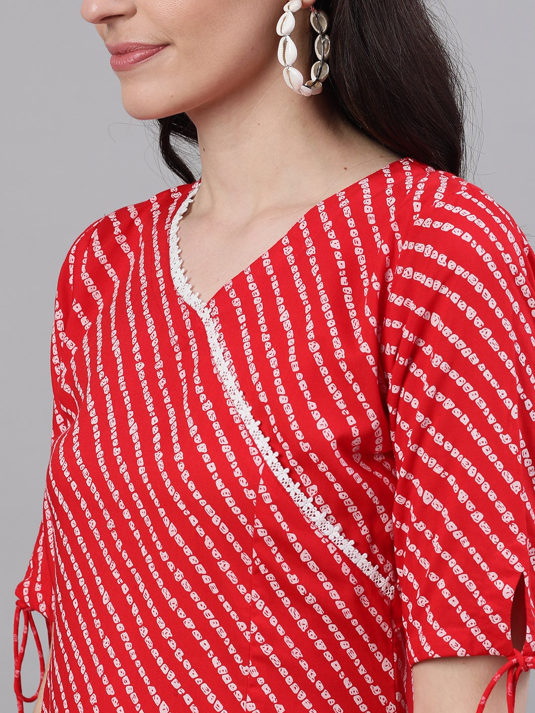 Women Red Striped Striped V-Neck Viscose Rayon A-Line Dress | NOZ2TOZ - Made In INDIA.