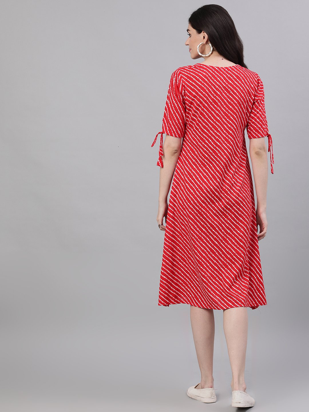 Women Red Striped Striped V-Neck Viscose Rayon A-Line Dress | NOZ2TOZ - Made In INDIA.