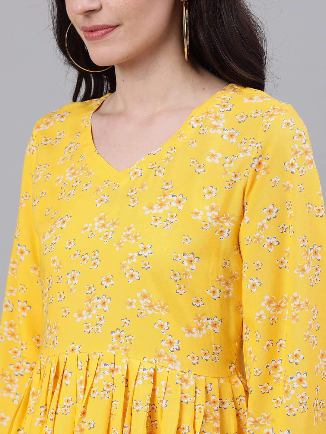 Women Yellow Three-Quarter Sleeves Gathered or Pleated Top | NOZ2TOZ - Made In INDIA.