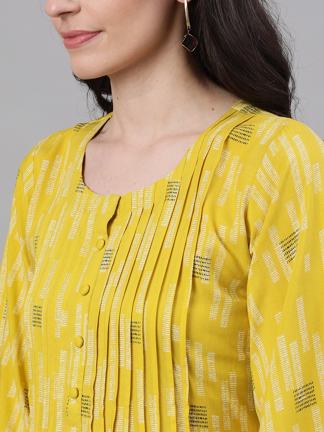 Women Yellow Conversational Printed Round Neck Viscose Rayon A-Line Dress | NOZ2TOZ - Made In INDIA.