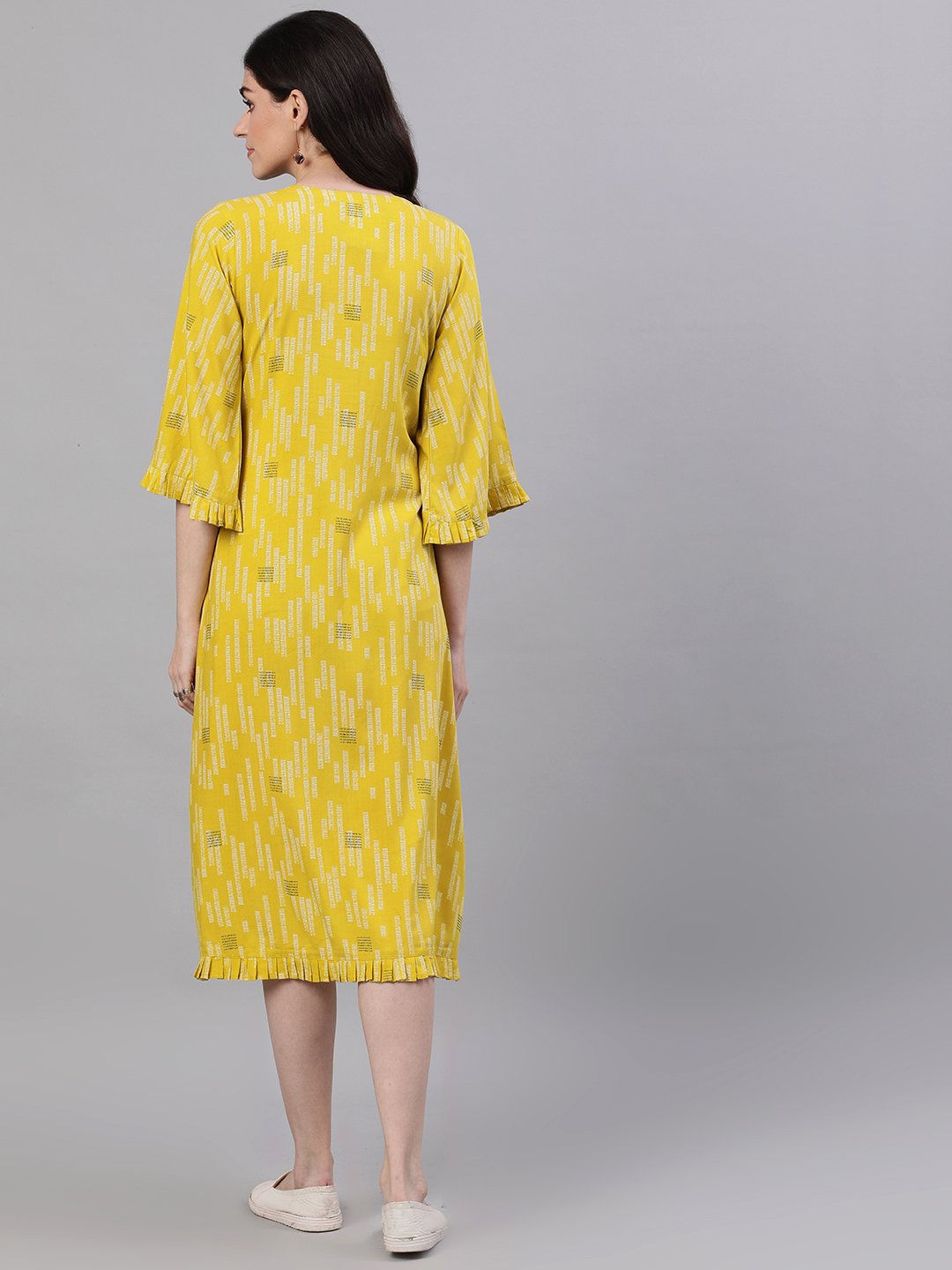 Women Yellow Conversational Printed Round Neck Viscose Rayon A-Line Dress | NOZ2TOZ - Made In INDIA.