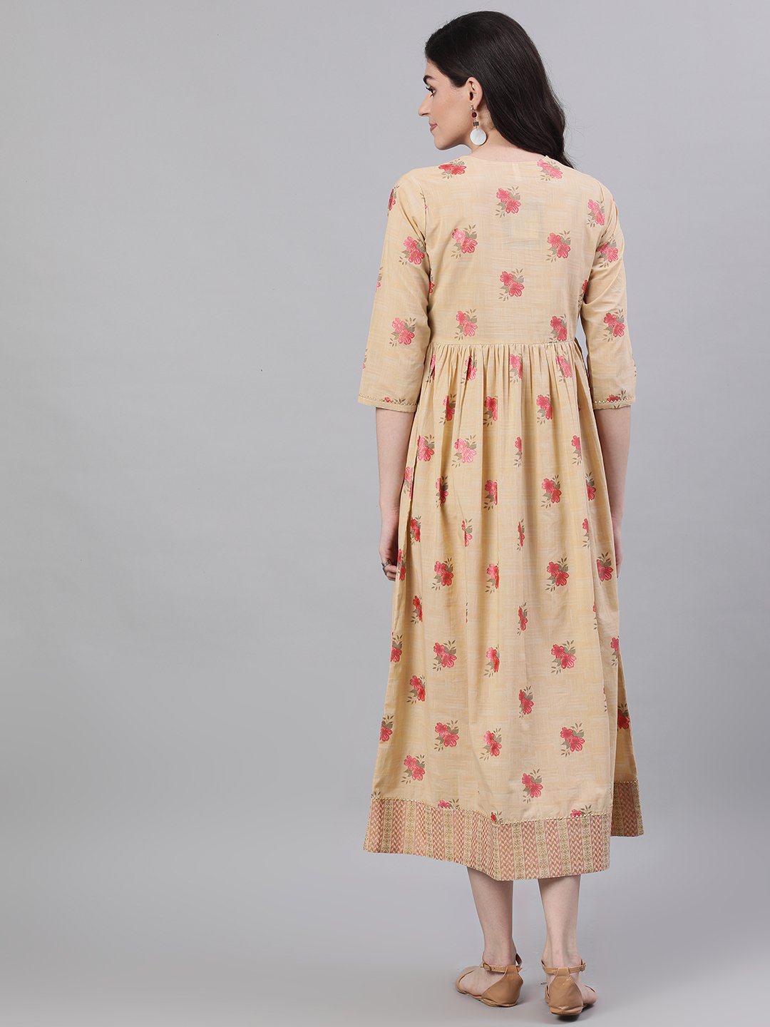 Women Yellow Floral Printed Square Neck Cotton Maxi Dress | NOZ2TOZ - Made In INDIA.