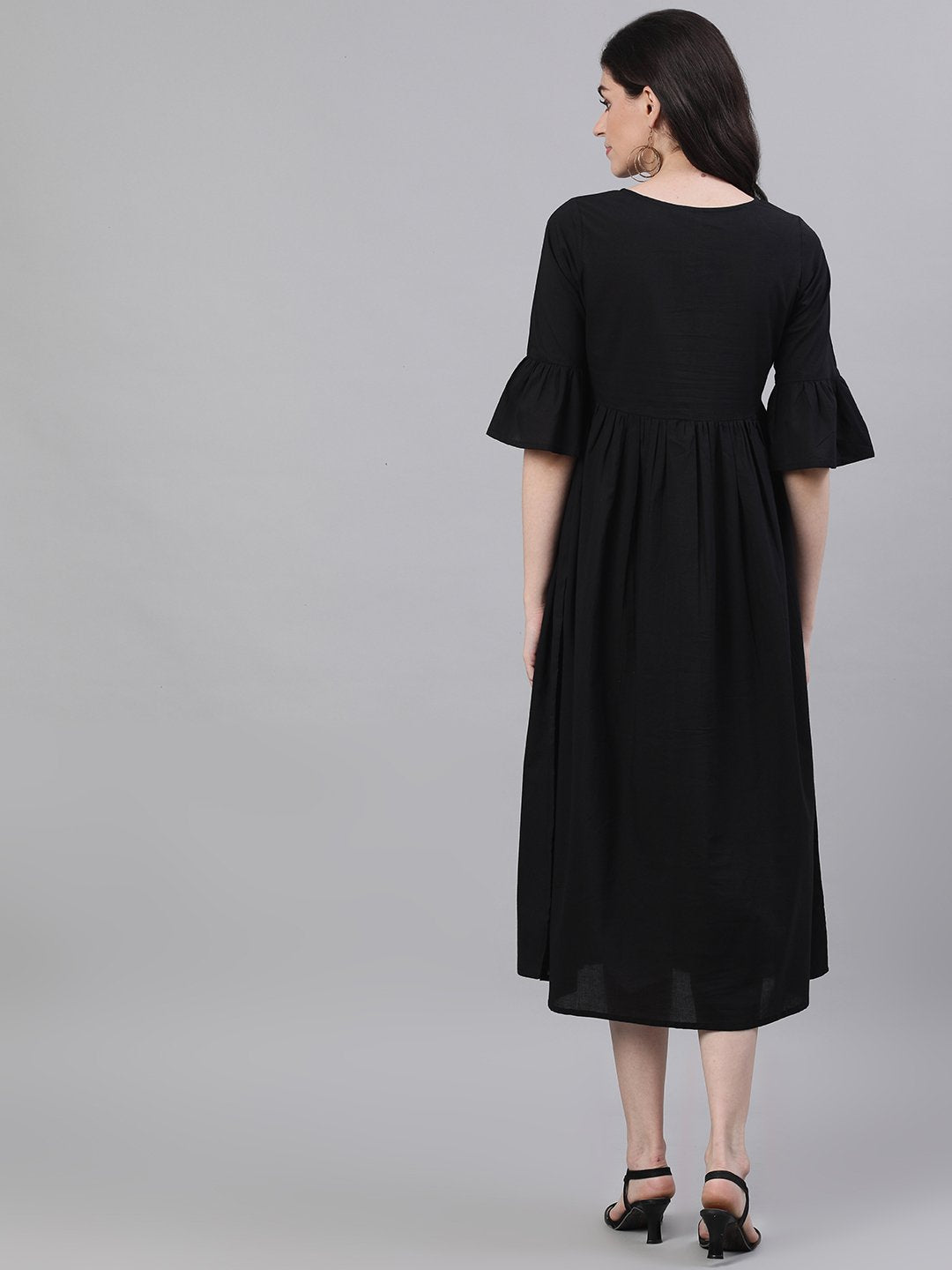 Women Black Solid Solid Round Neck Cotton Maxi Dress | NOZ2TOZ - Made In INDIA.