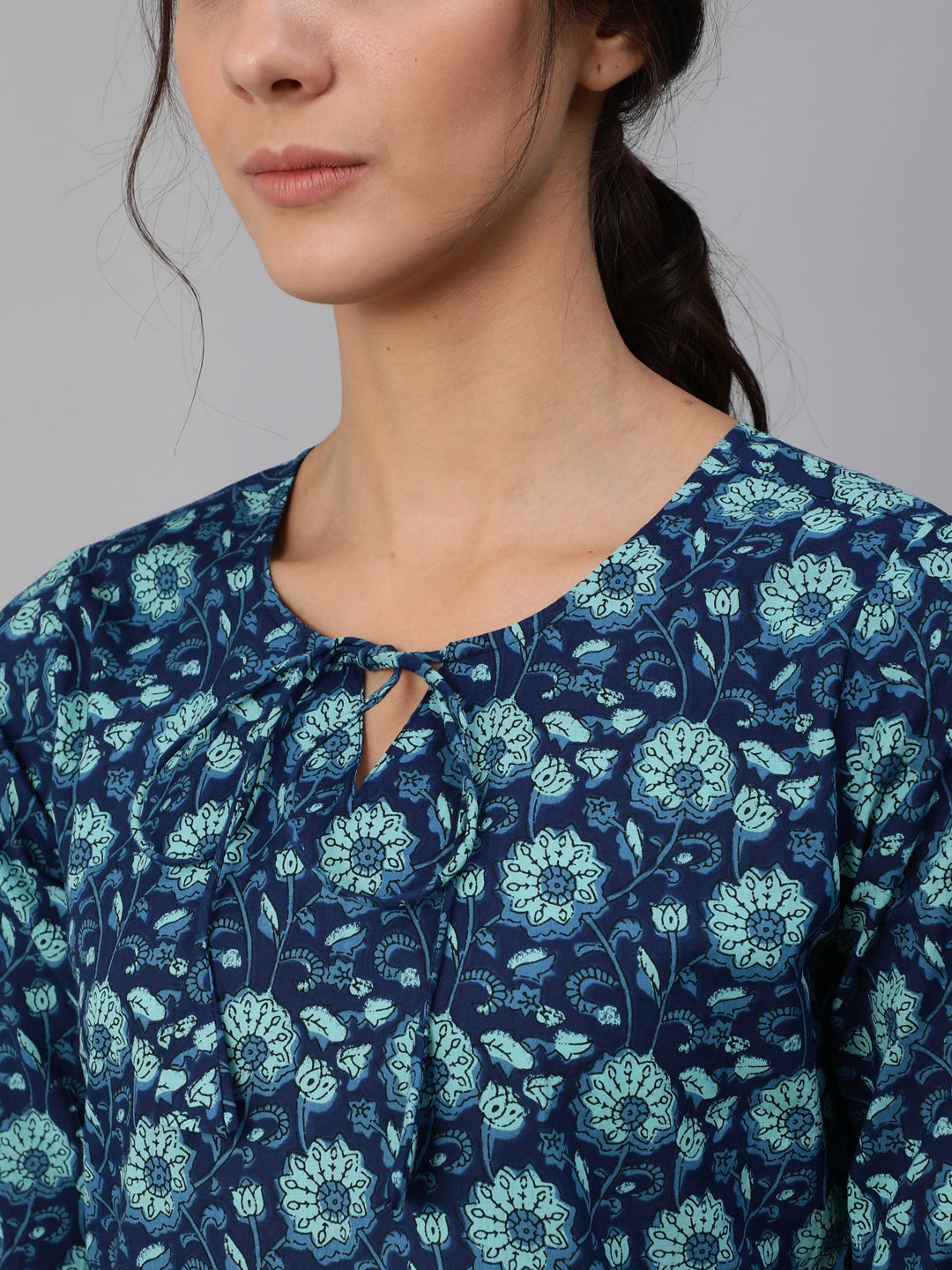 Women Blue Floral Printed Night Suit | NOZ2TOZ - Made In INDIA.