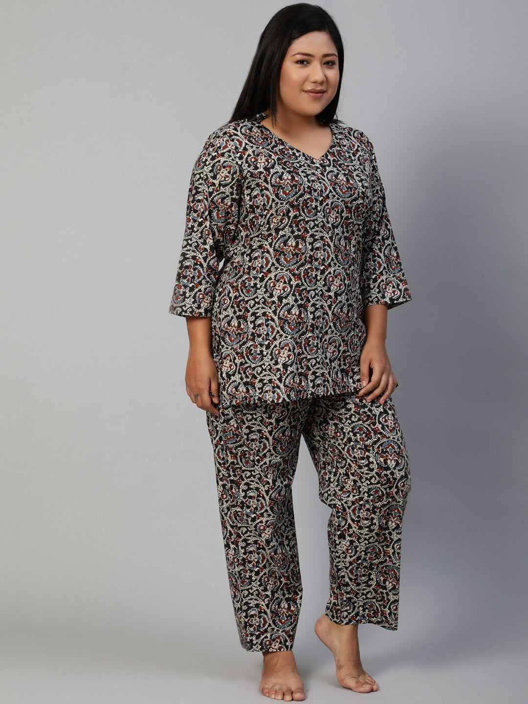 Women Black Printed Night Suit | NOZ2TOZ - Made In INDIA.