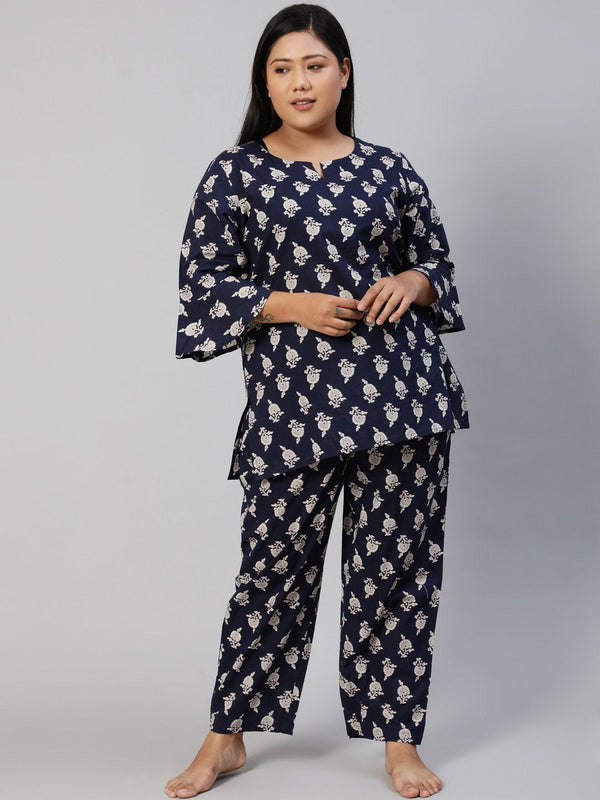 Women Navy Blue Printed Night Suit | NOZ2TOZ - Made In INDIA.