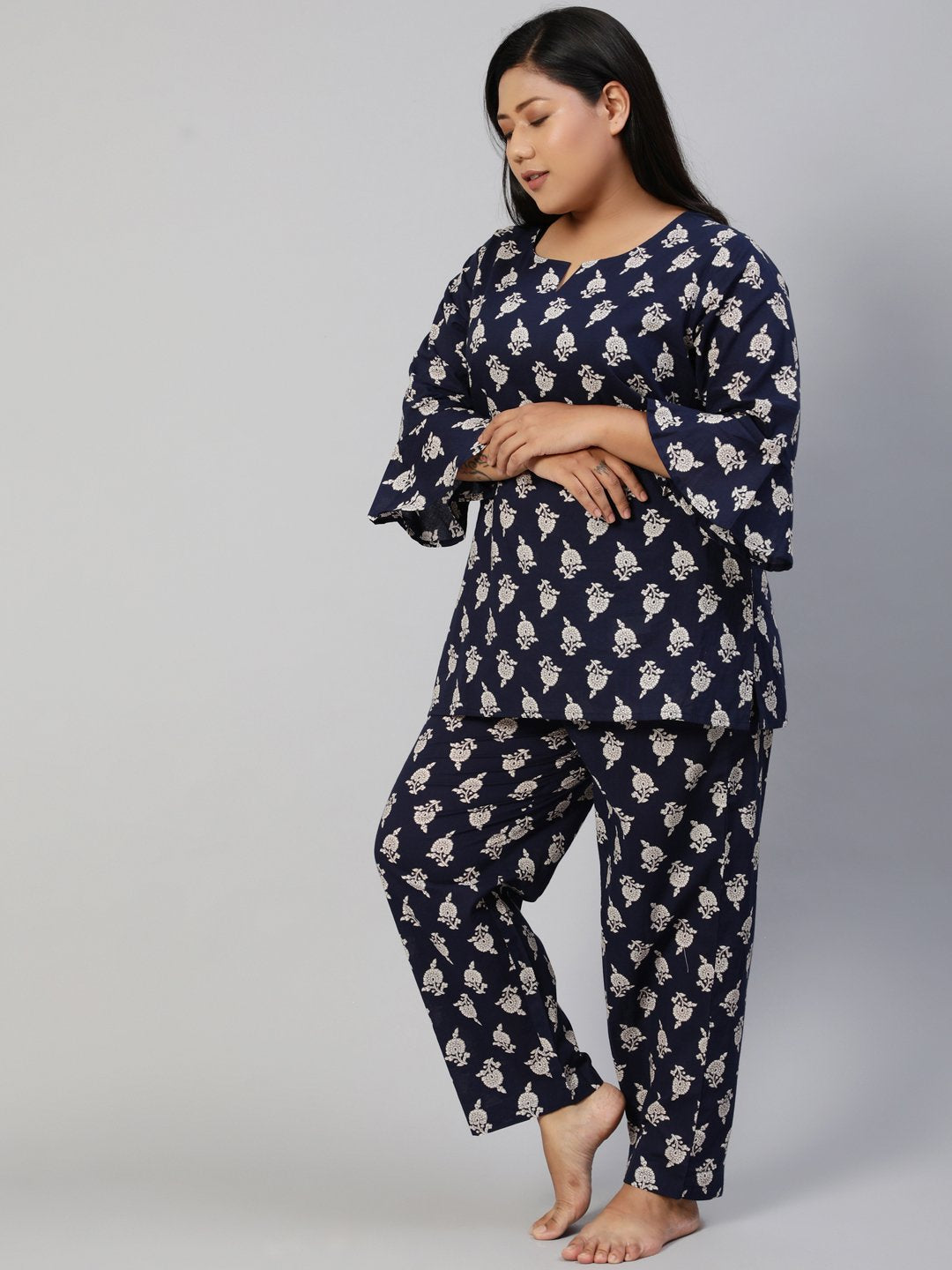 Women Navy Blue Printed Night Suit | NOZ2TOZ - Made In INDIA.