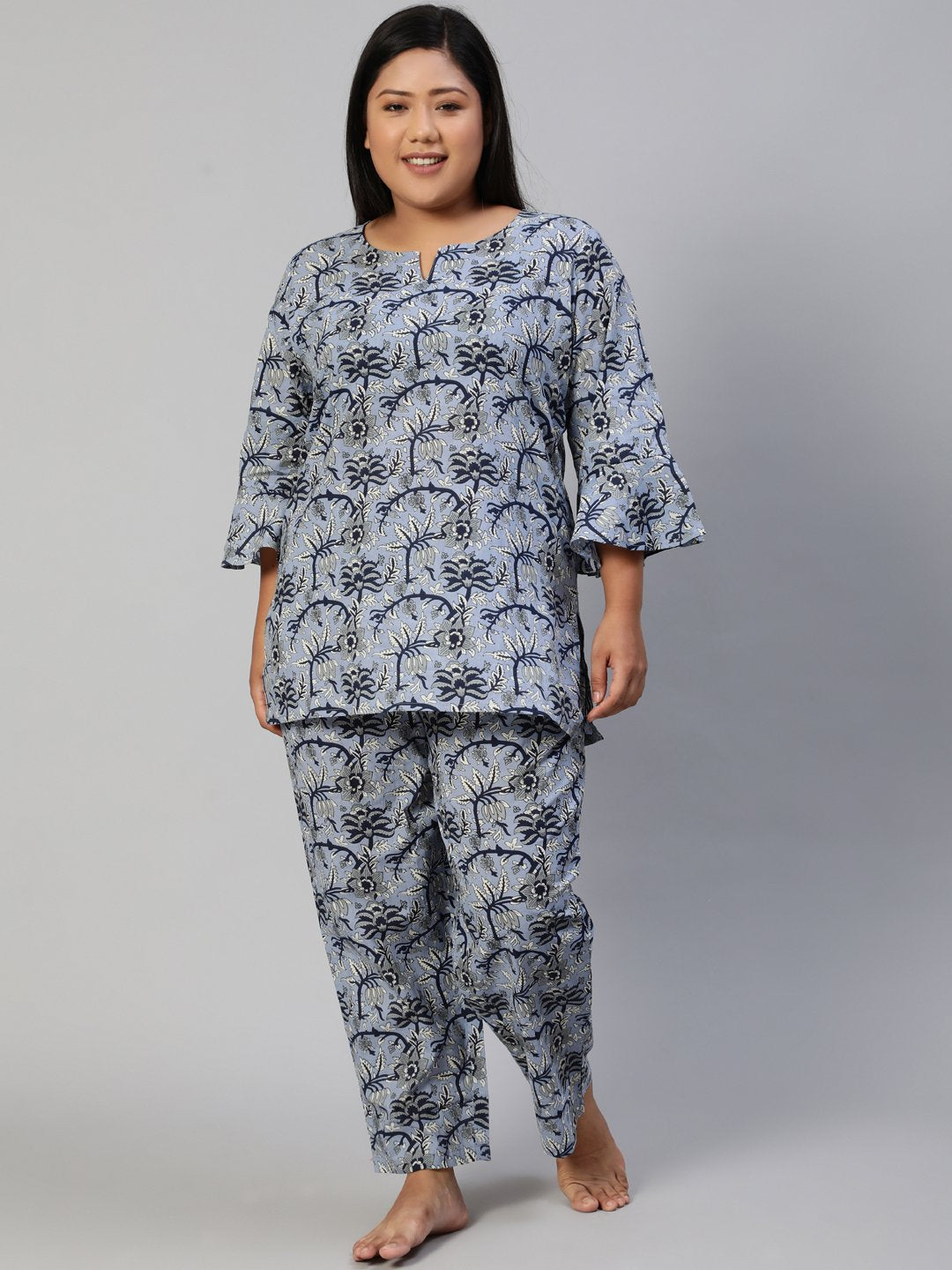 Women Blue Printed Night Suit | NOZ2TOZ - Made In INDIA.