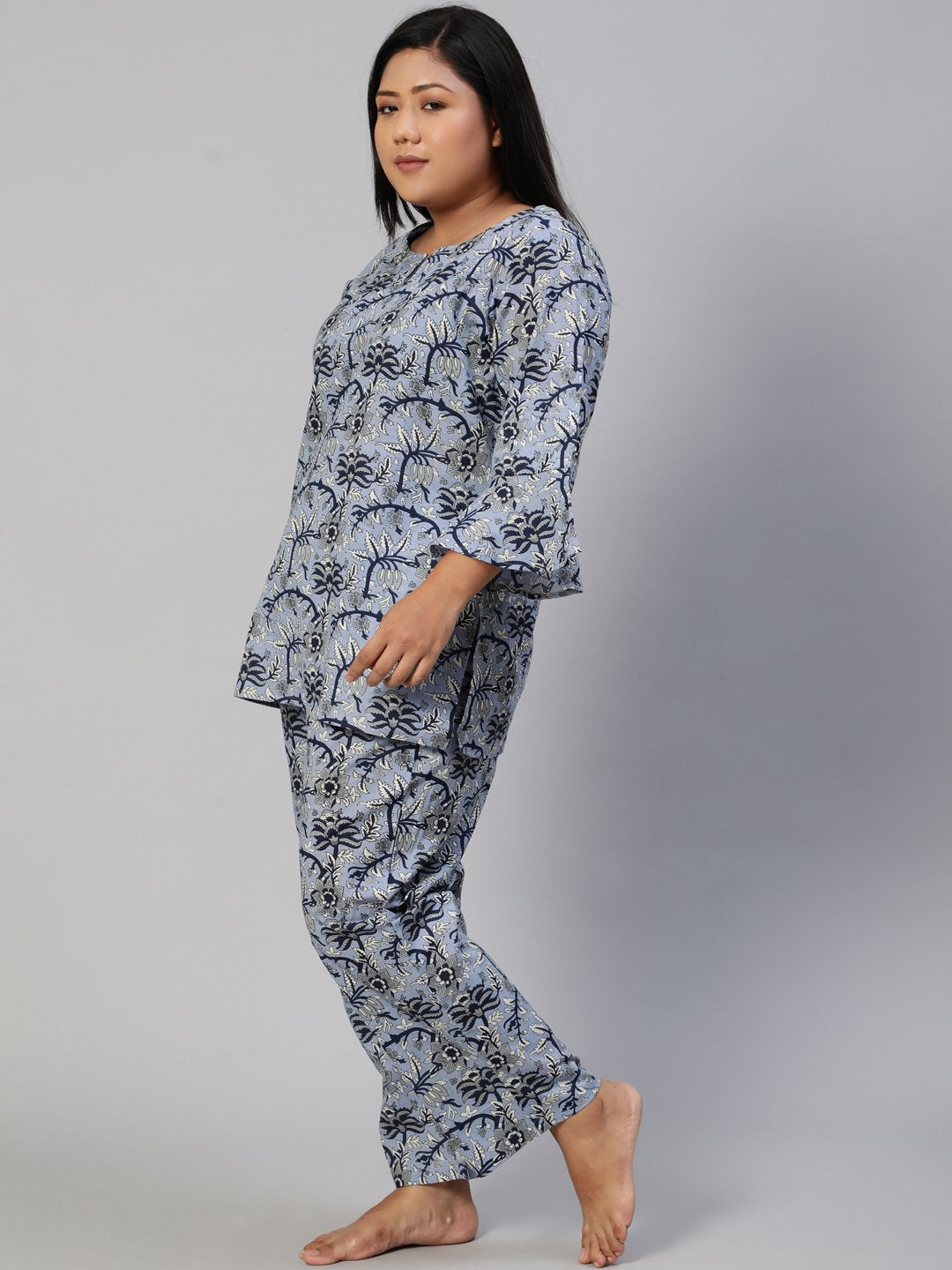 Women Blue Printed Night Suit | NOZ2TOZ - Made In INDIA.