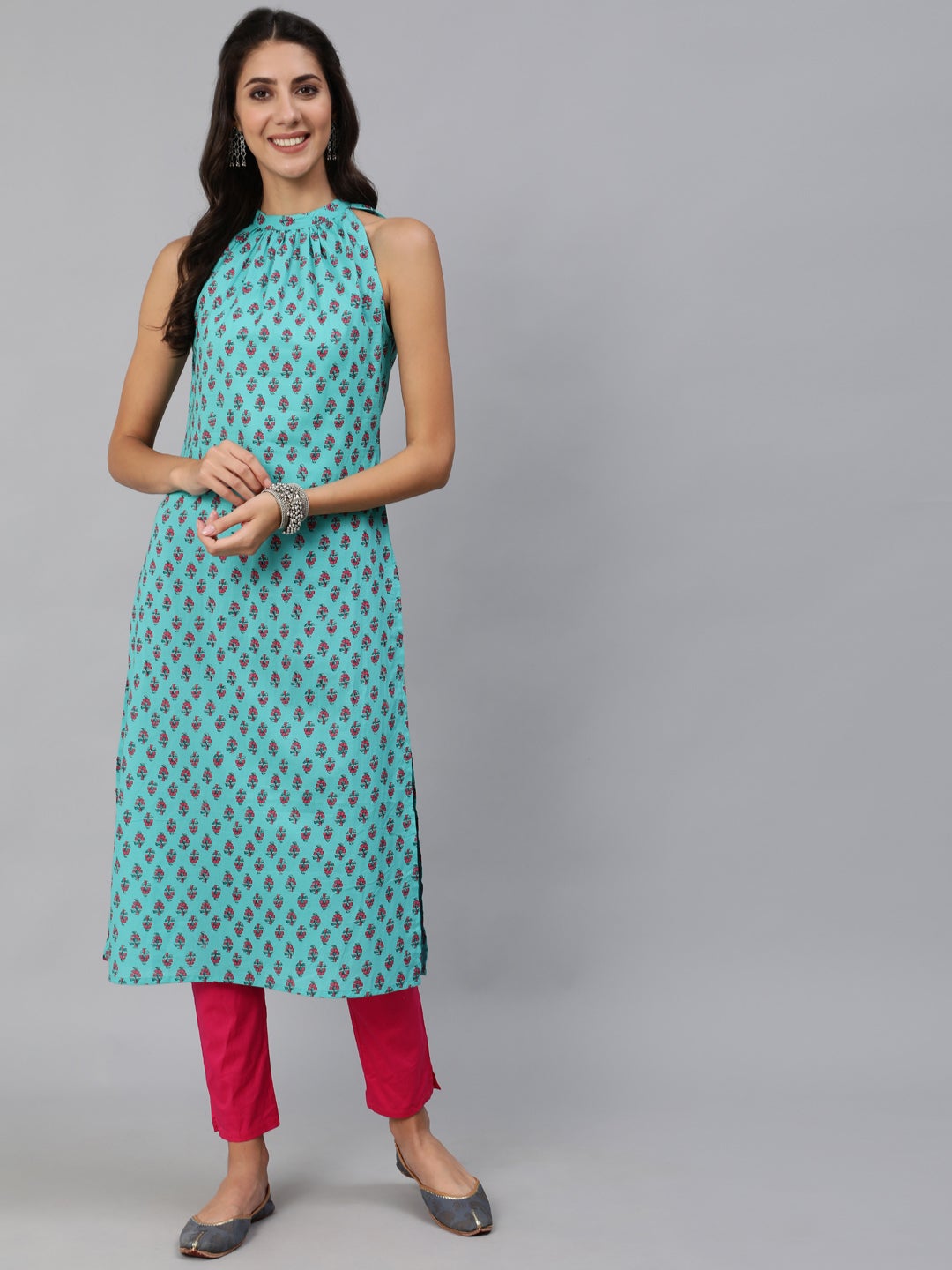 Women Green Printed Straight Sleeveless Kurta | NOZ2TOZ - Made In INDIA.