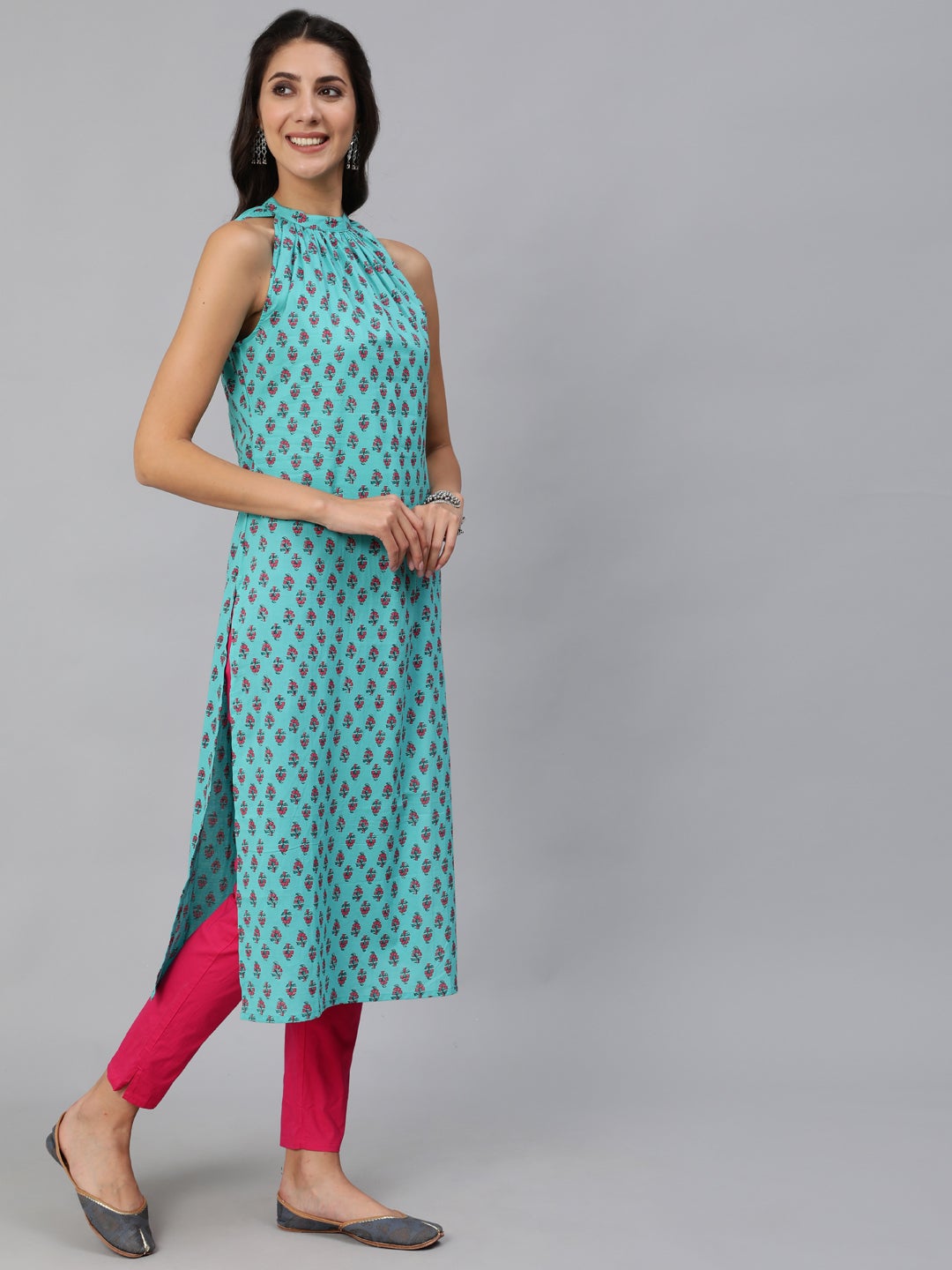 Women Green Printed Straight Sleeveless Kurta | NOZ2TOZ - Made In INDIA.