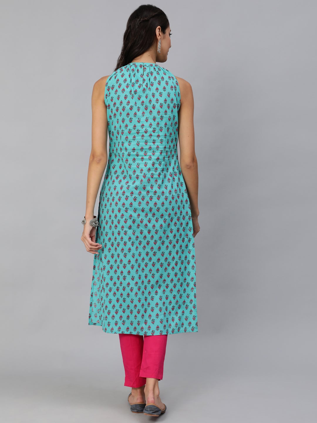 Women Green Printed Straight Sleeveless Kurta | NOZ2TOZ - Made In INDIA.