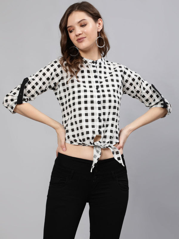 Women Black & White Checked Printed Top | NOZ2TOZ - Made In INDIA.