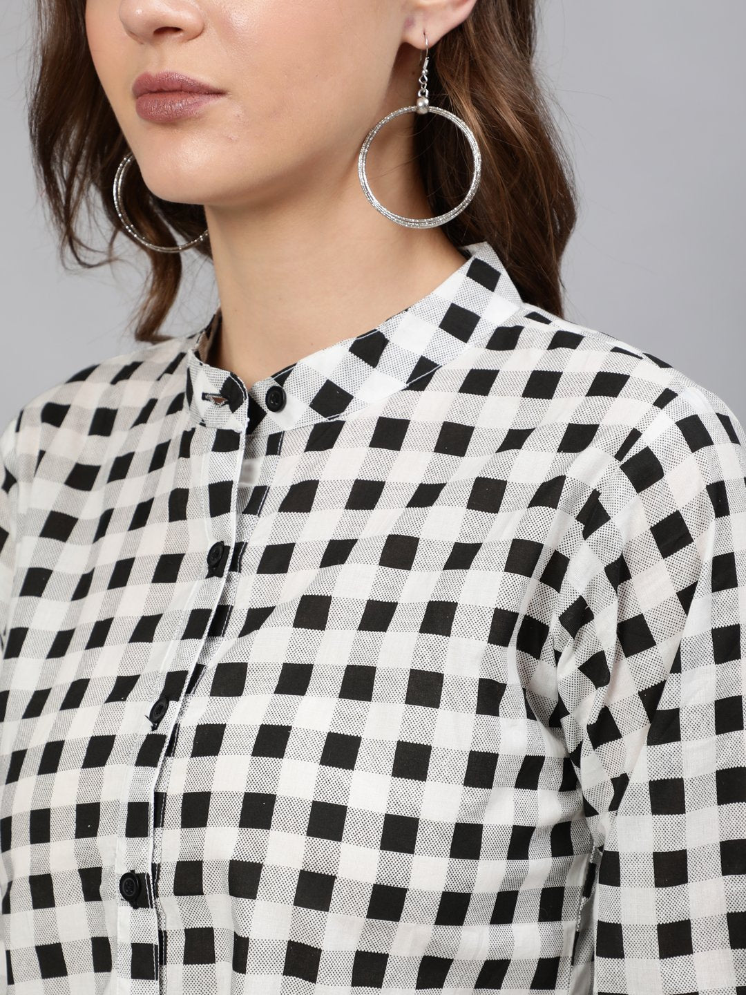 Women Black & White Checked Printed Top | NOZ2TOZ - Made In INDIA.