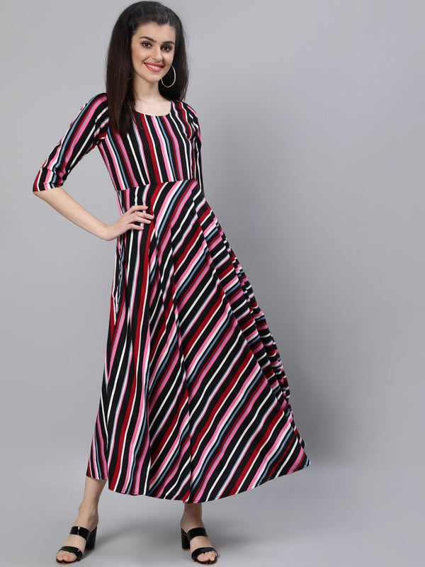 Women Black Striped Dress With Three Quarter Sleeves | NOZ2TOZ - Made In INDIA.