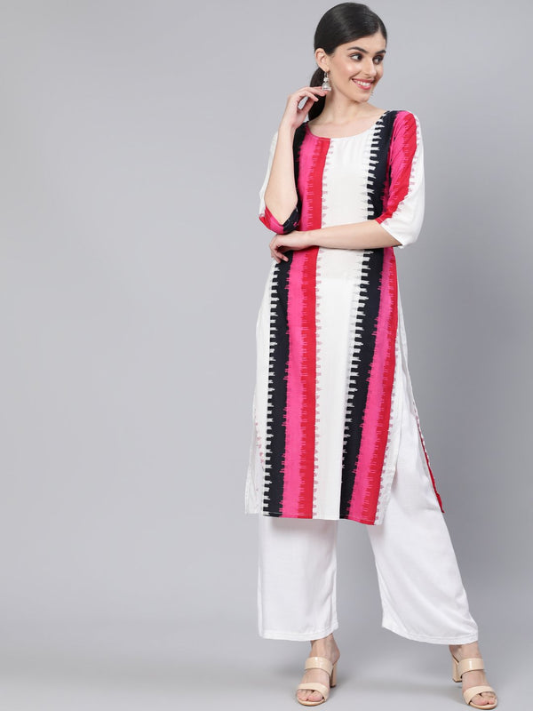 Women Multi Straight Kurta With Three Quarter Sleeves | NOZ2TOZ - Made In INDIA.