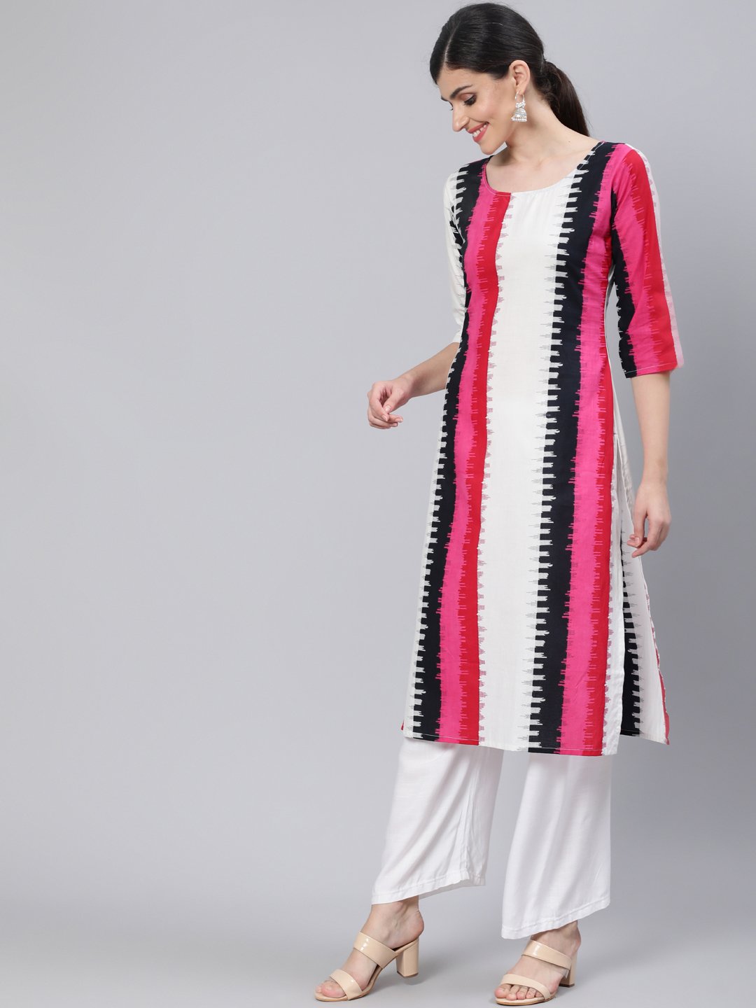 Women Multi Straight Kurta With Three Quarter Sleeves | NOZ2TOZ - Made In INDIA.