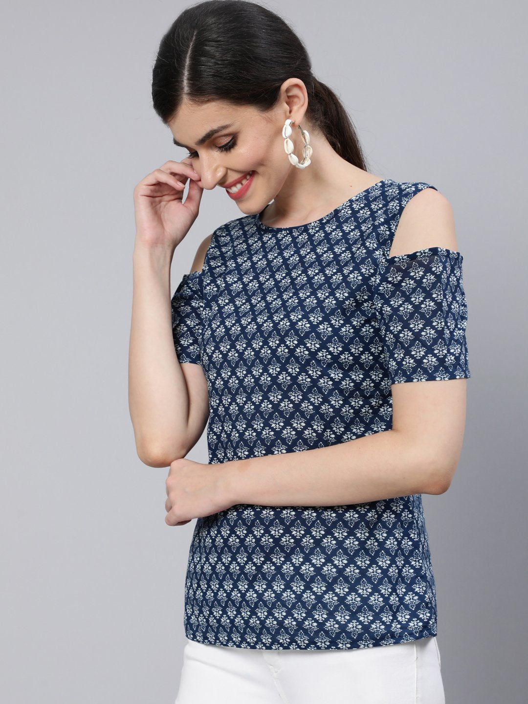 Women Blue Printed Top | NOZ2TOZ - Made In INDIA.