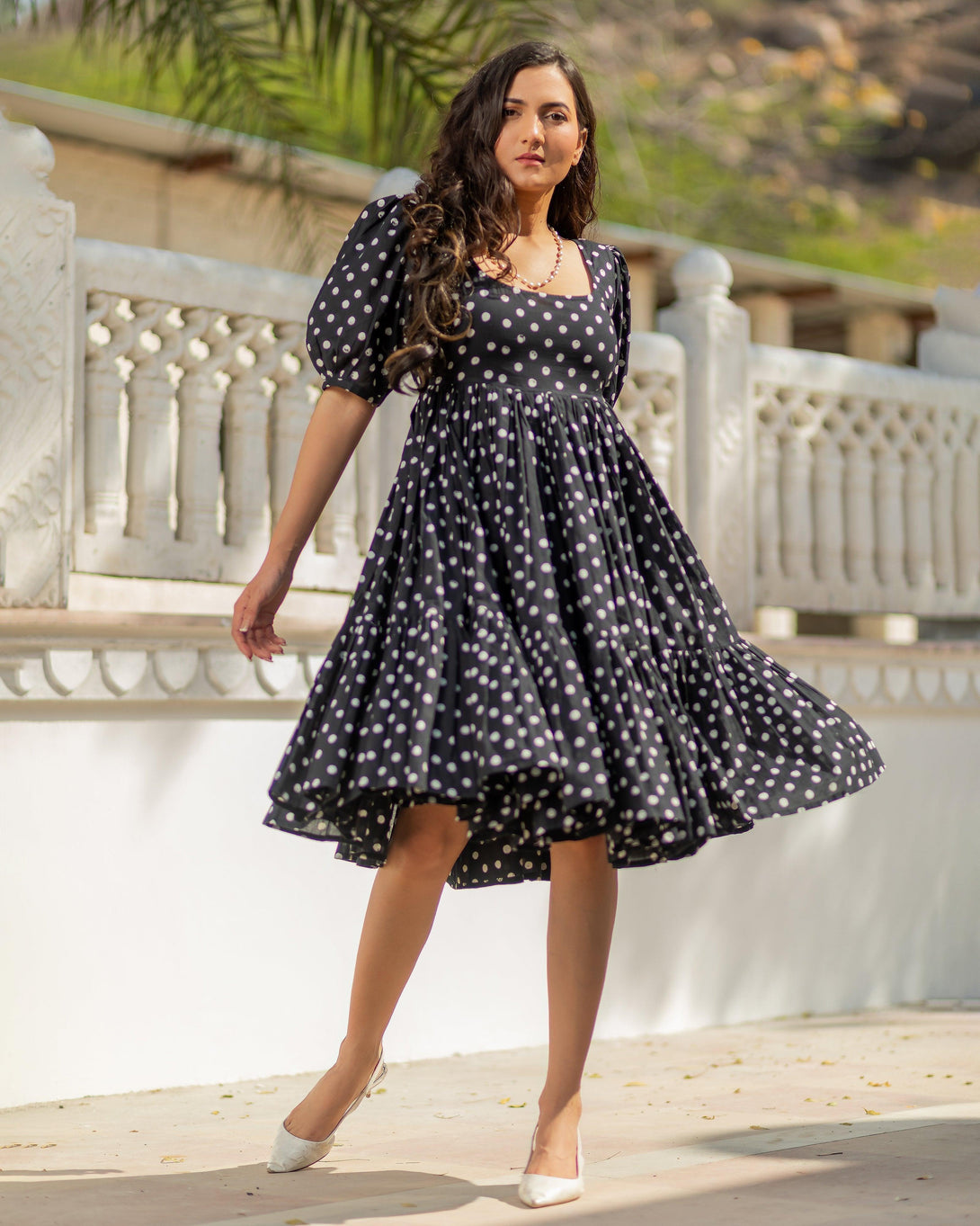 Women's Princess Polka Dot Cotton Dress - Baisacrafts - Indiakreations