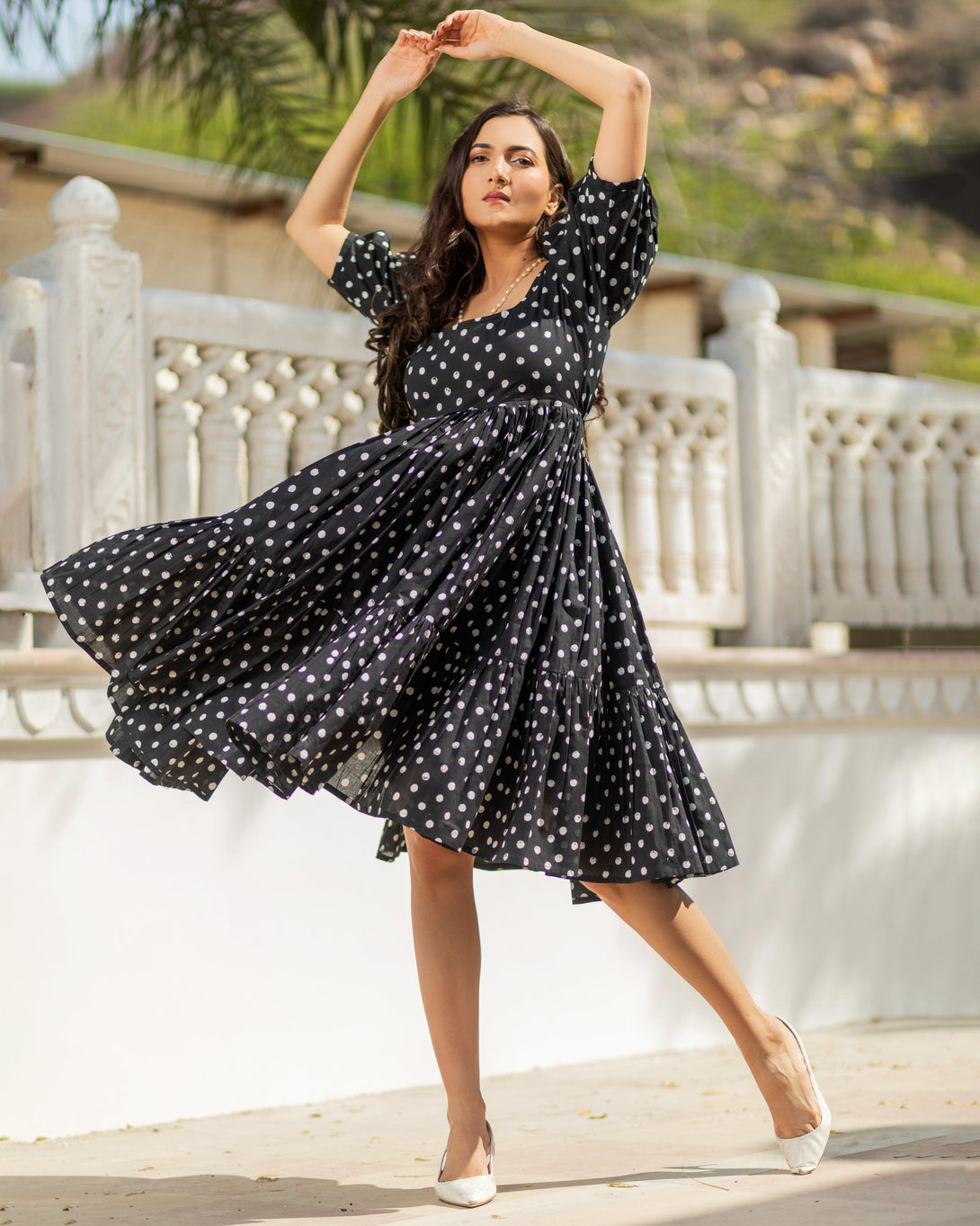 Women's Princess Polka Dot Cotton Dress - Baisacrafts - Indiakreations