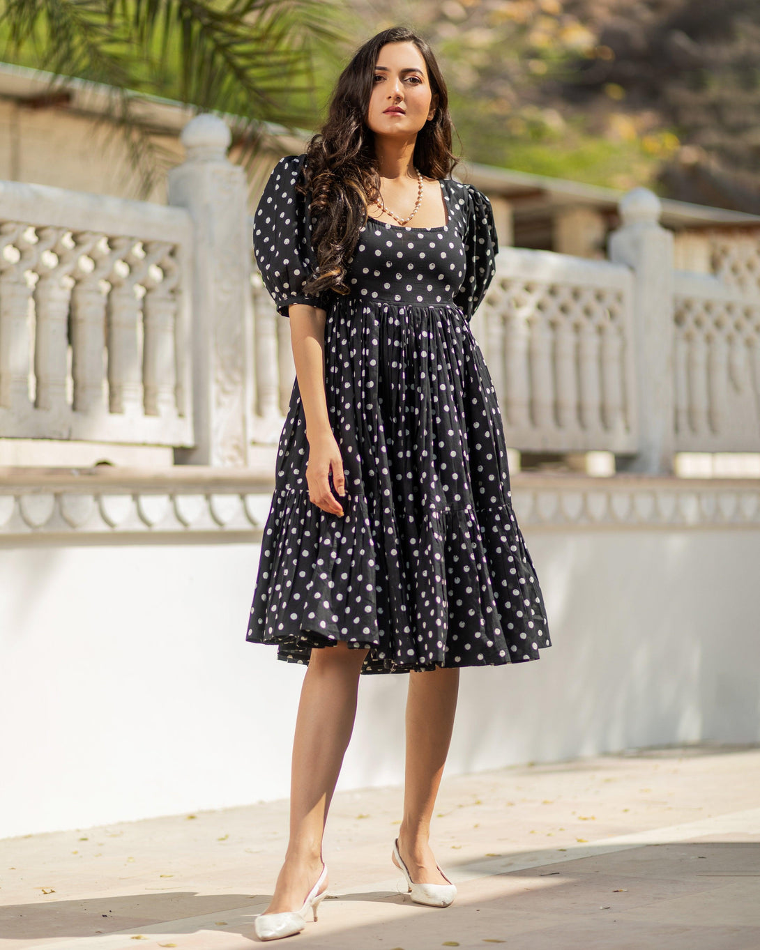 Women's Princess Polka Dot Cotton Dress - Baisacrafts - Indiakreations