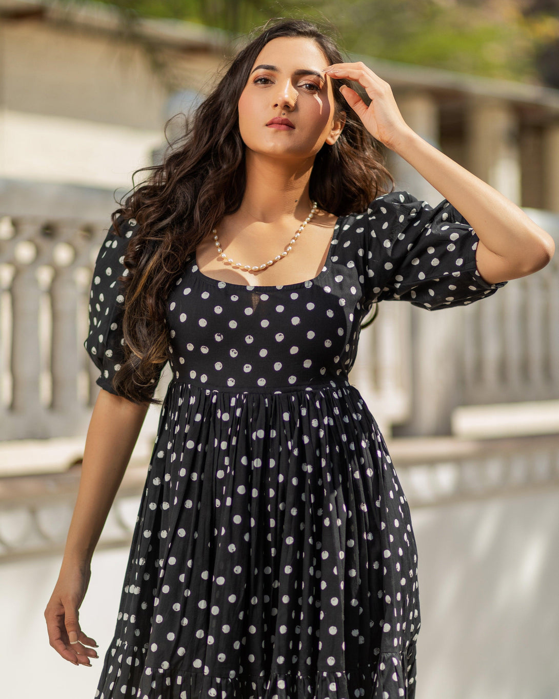 Women's Princess Polka Dot Cotton Dress - Baisacrafts - Indiakreations