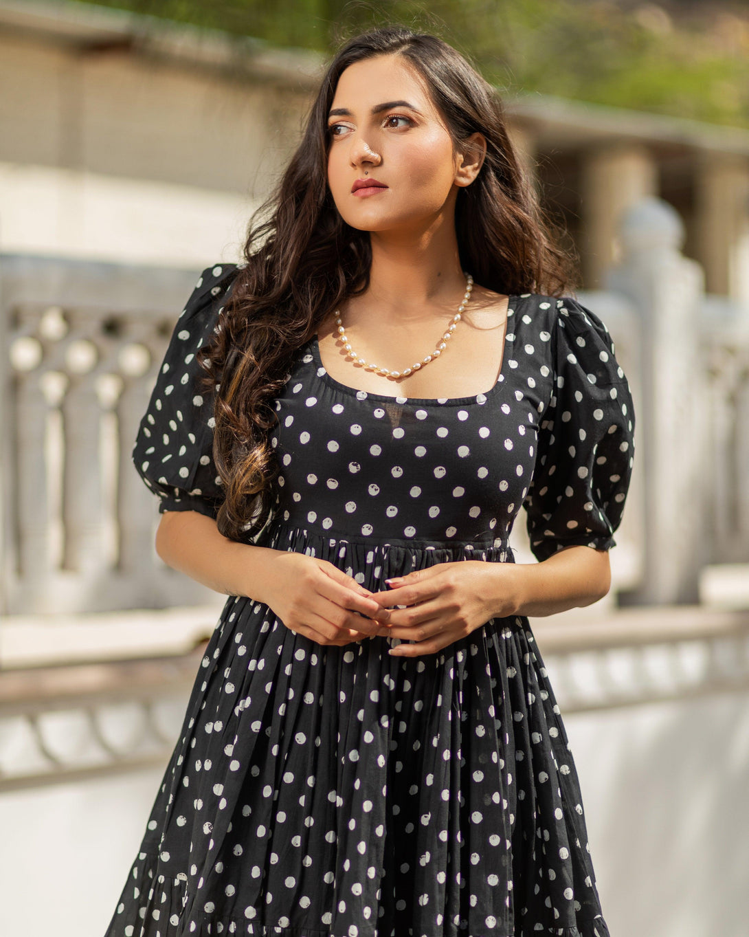 Women's Princess Polka Dot Cotton Dress - Baisacrafts - Indiakreations