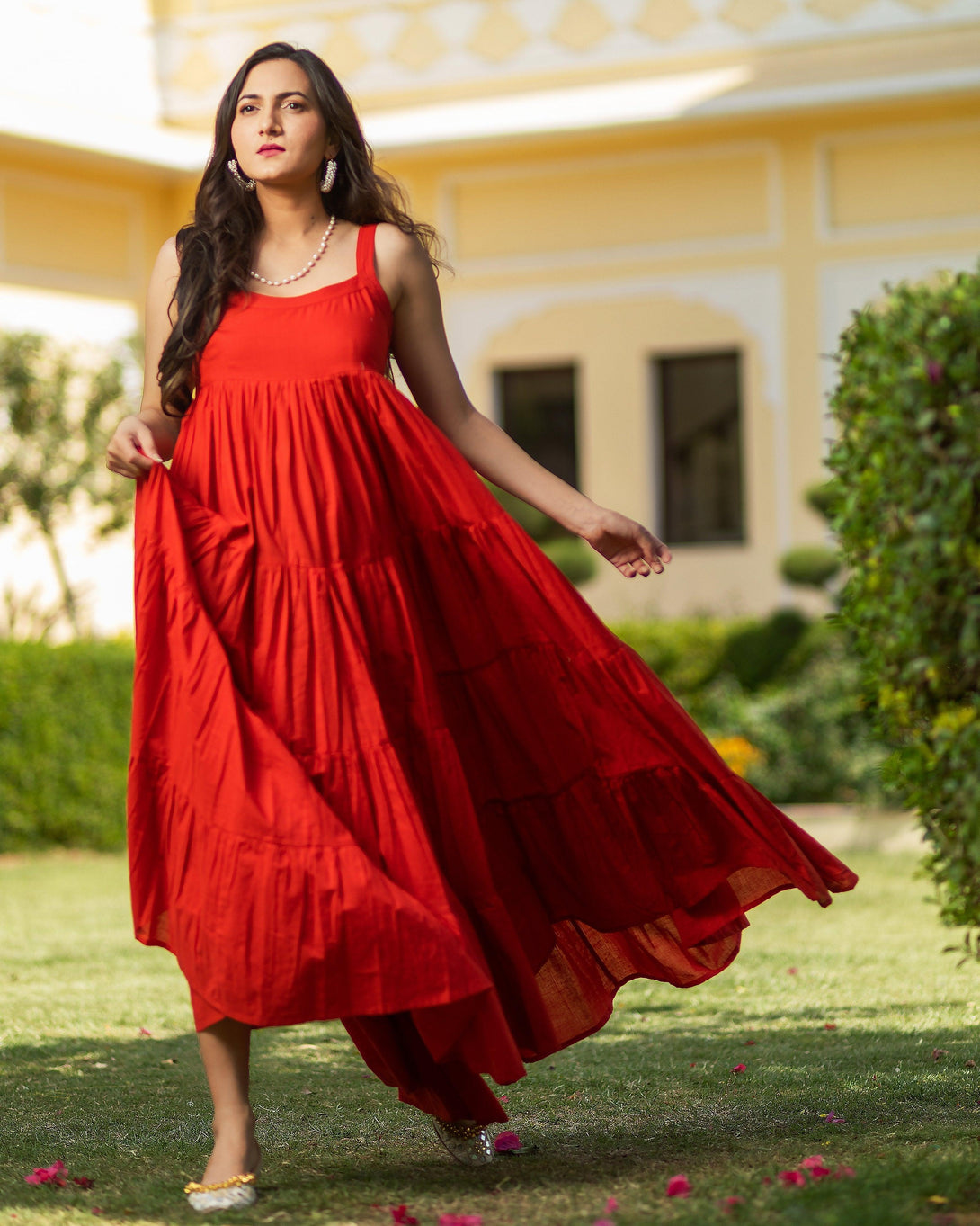 Women's Cherry Red Tyre Muslin Beach Dress - Baisacrafts - Indiakreations