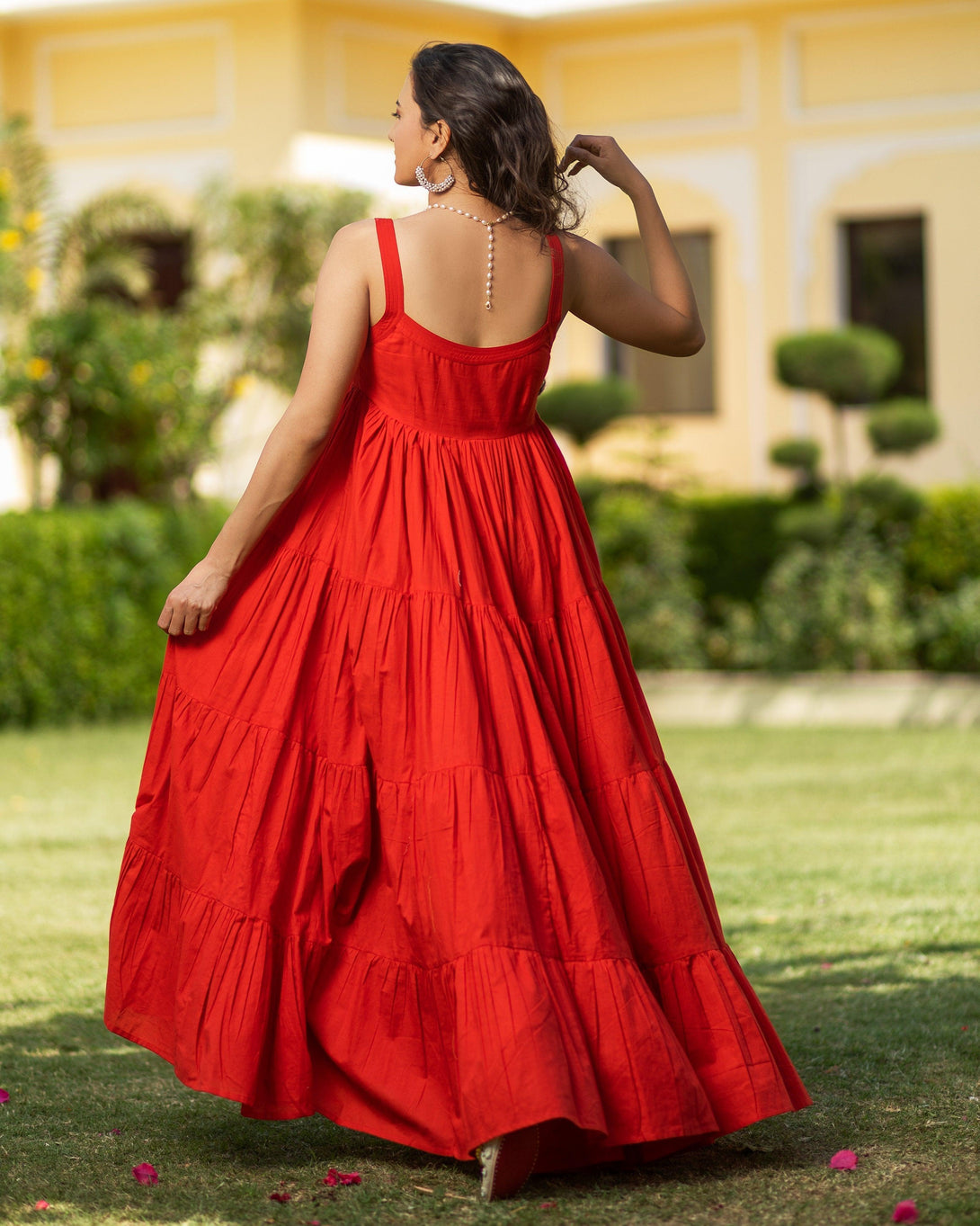 Women's Cherry Red Tyre Muslin Beach Dress - Baisacrafts - Indiakreations