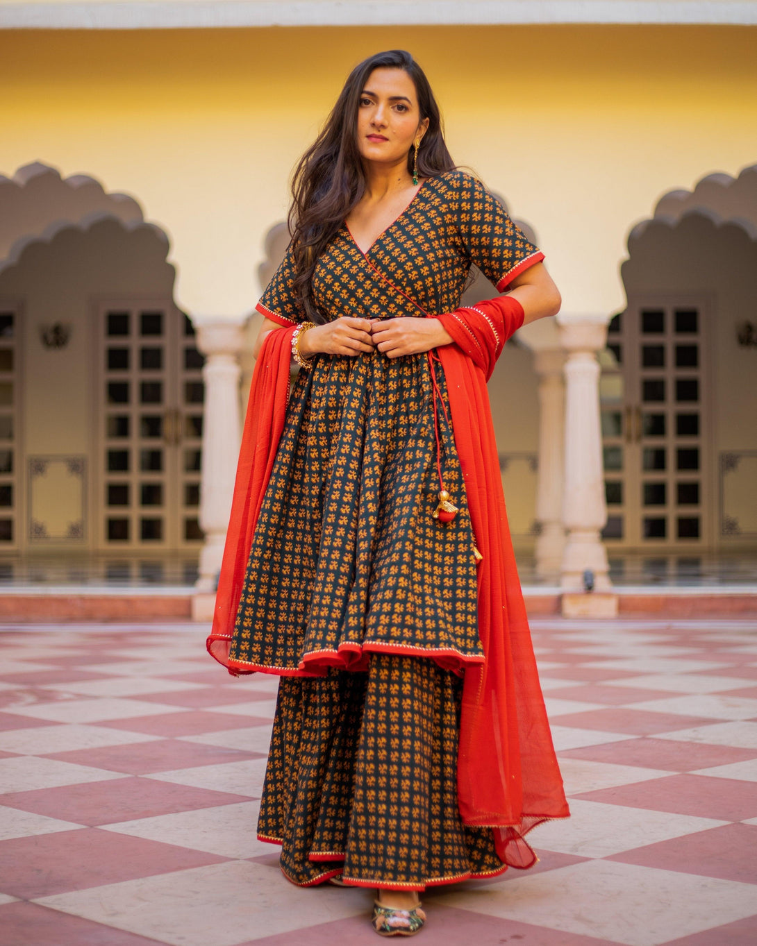 Women's Diva Dabuu Print Cotton Sharara Set - Baisacrafts - Indiakreations