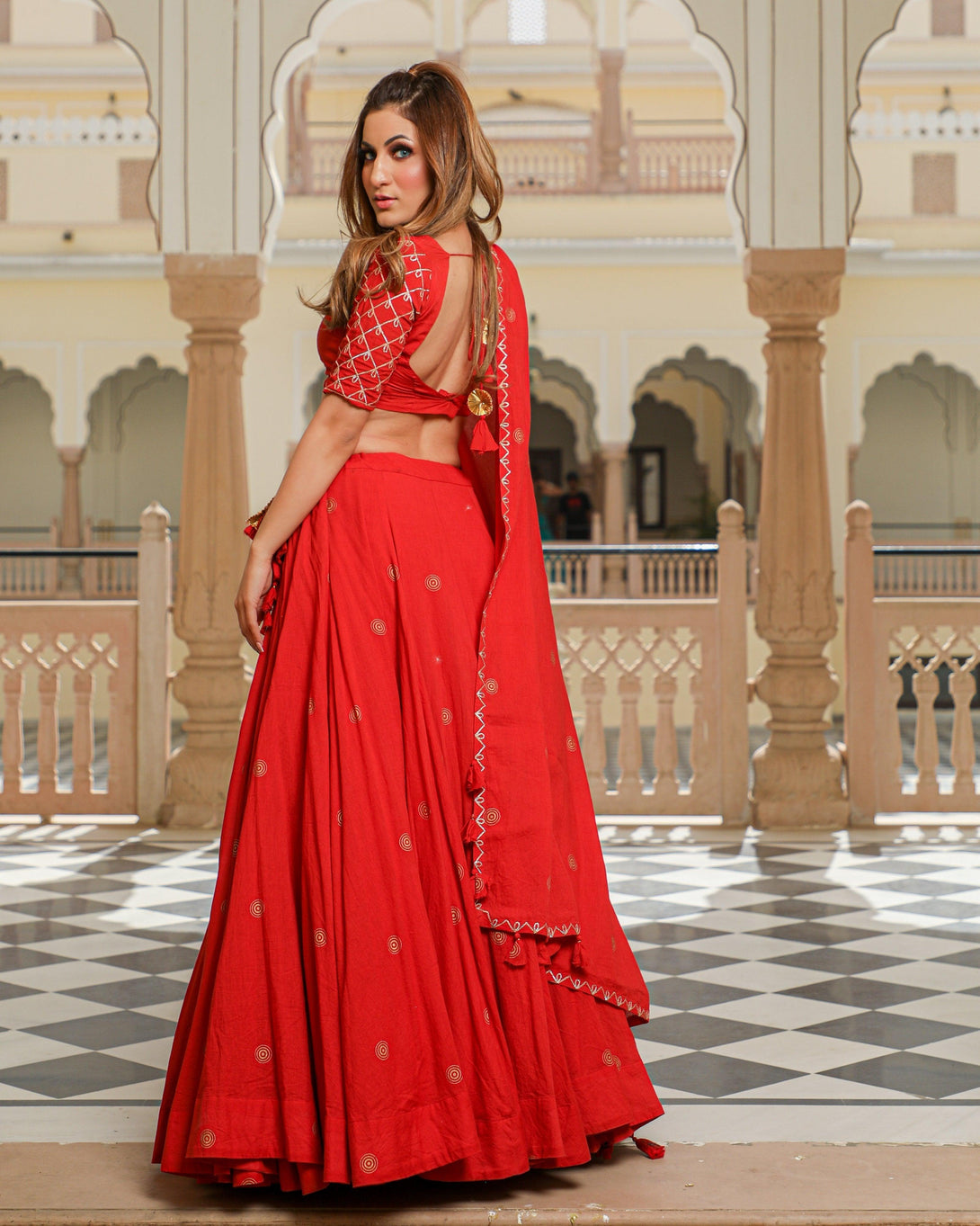 Women Red Lehenga Set for Women by Baisacrafts (3 Pc Set) - Indiakreations