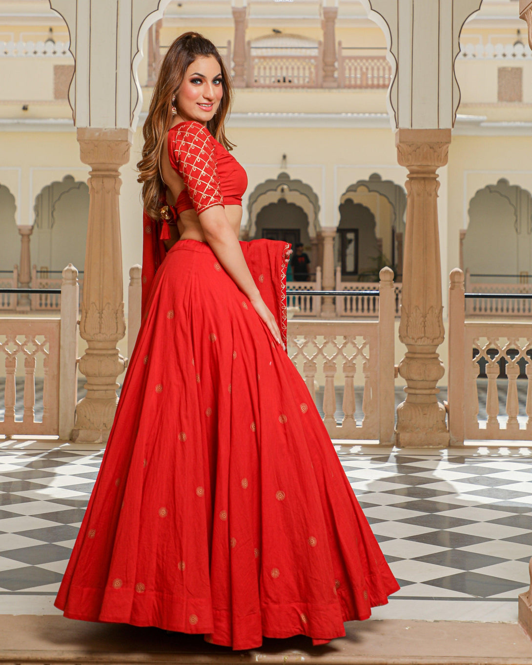 Women Red Lehenga Set for Women by Baisacrafts (3 Pc Set) - Indiakreations