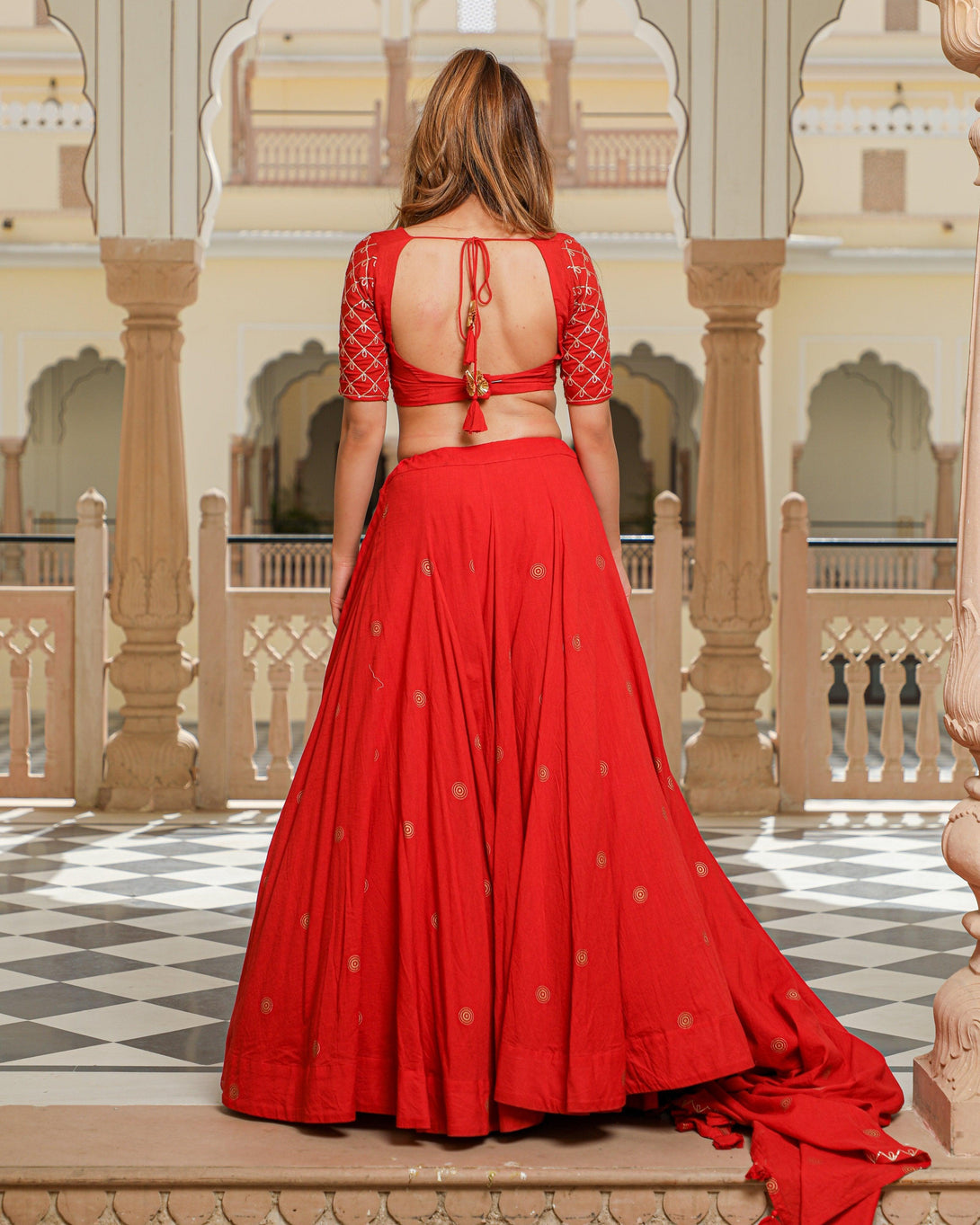 Women Red Lehenga Set for Women by Baisacrafts (3 Pc Set) - Indiakreations