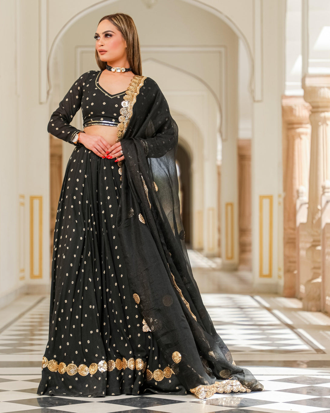 Women Black Jaipuri Print Lehenga Set for by Baisacrafts (3 Pc Set) - Indiakreations