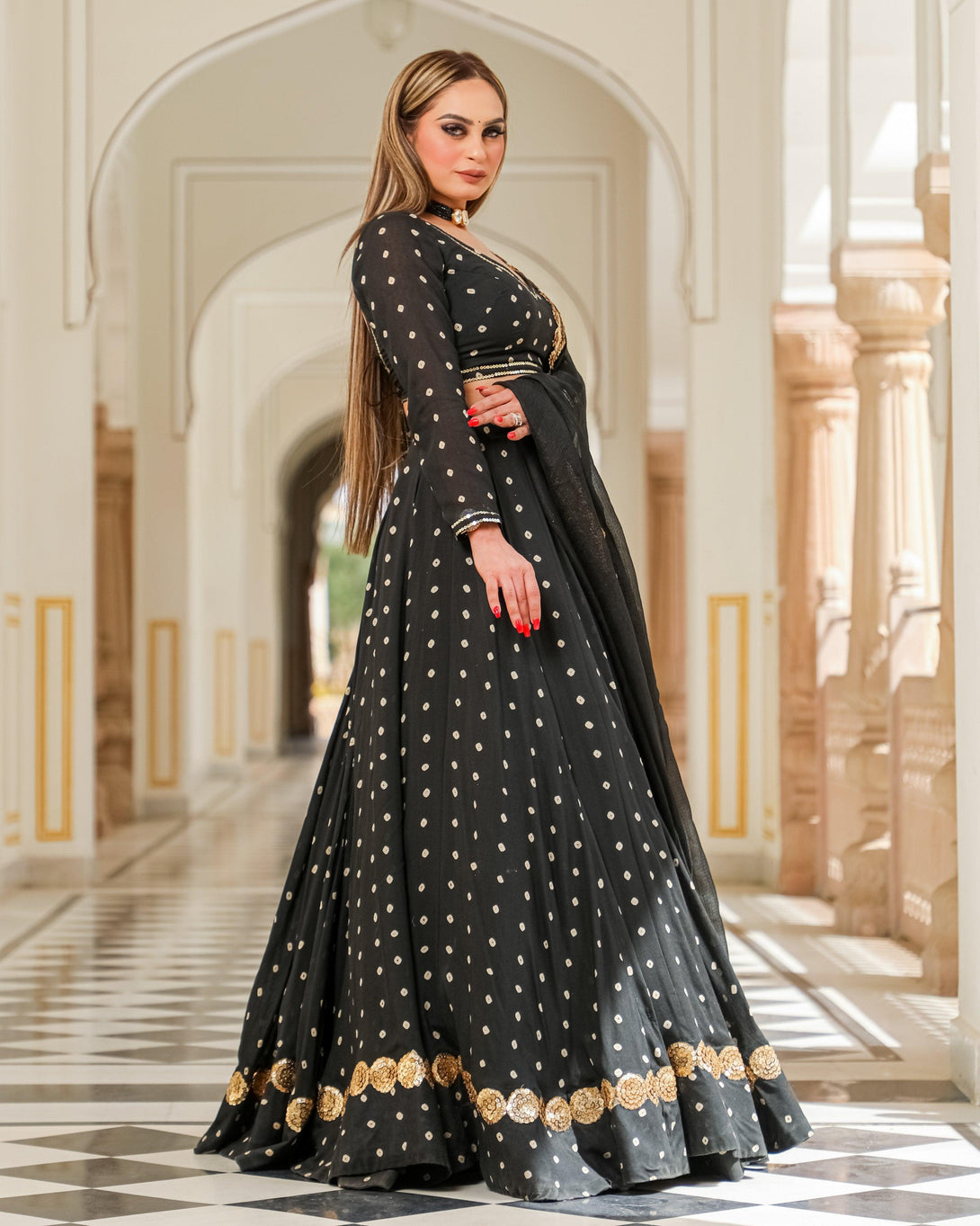 Women Black Jaipuri Print Lehenga Set for by Baisacrafts (3 Pc Set) - Indiakreations