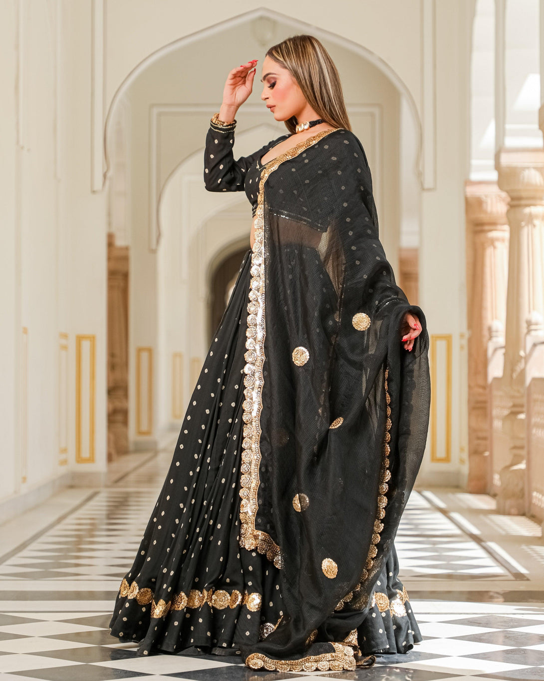 Women Black Jaipuri Print Lehenga Set for by Baisacrafts (3 Pc Set) - Indiakreations