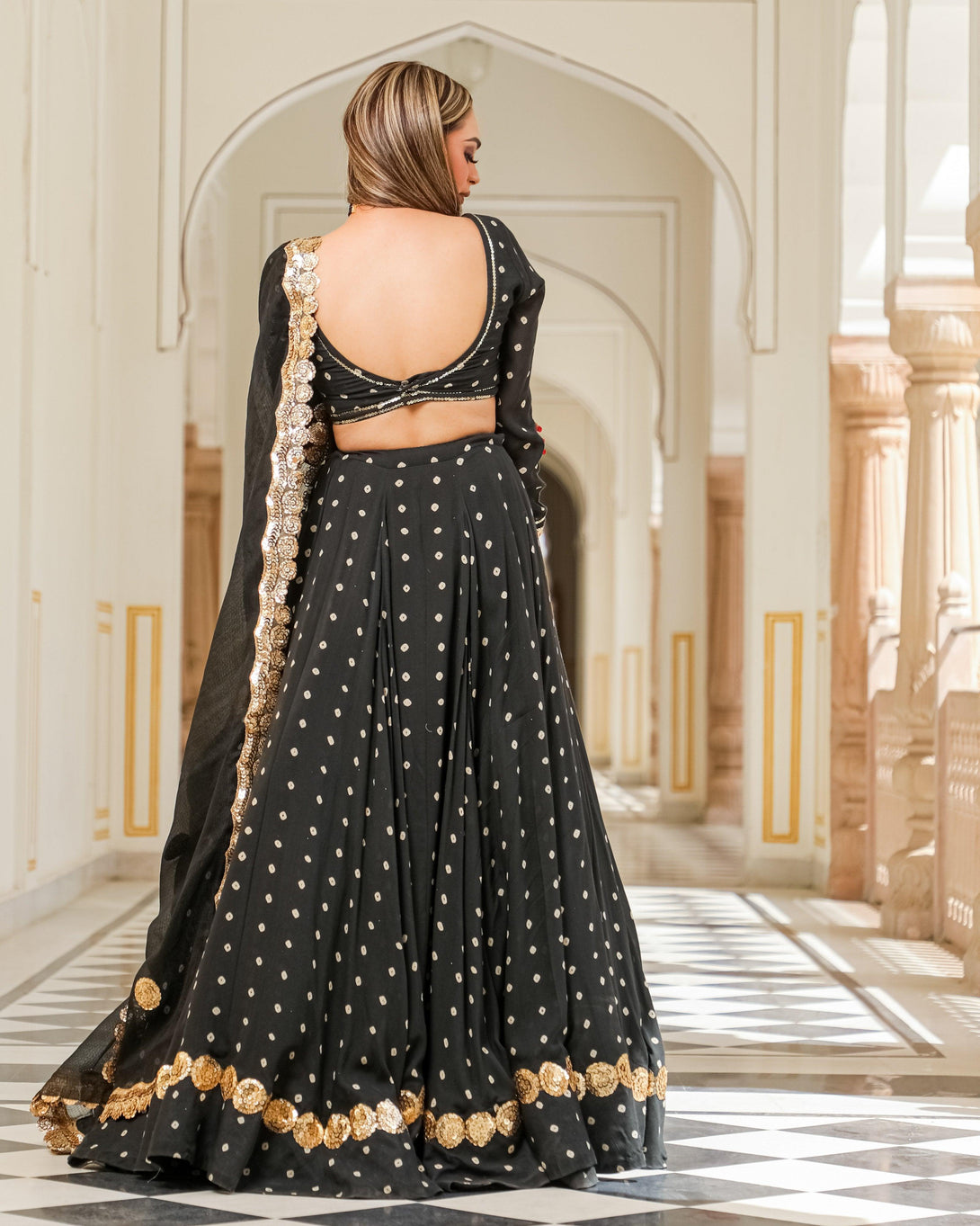 Women Black Jaipuri Print Lehenga Set for by Baisacrafts (3 Pc Set) - Indiakreations