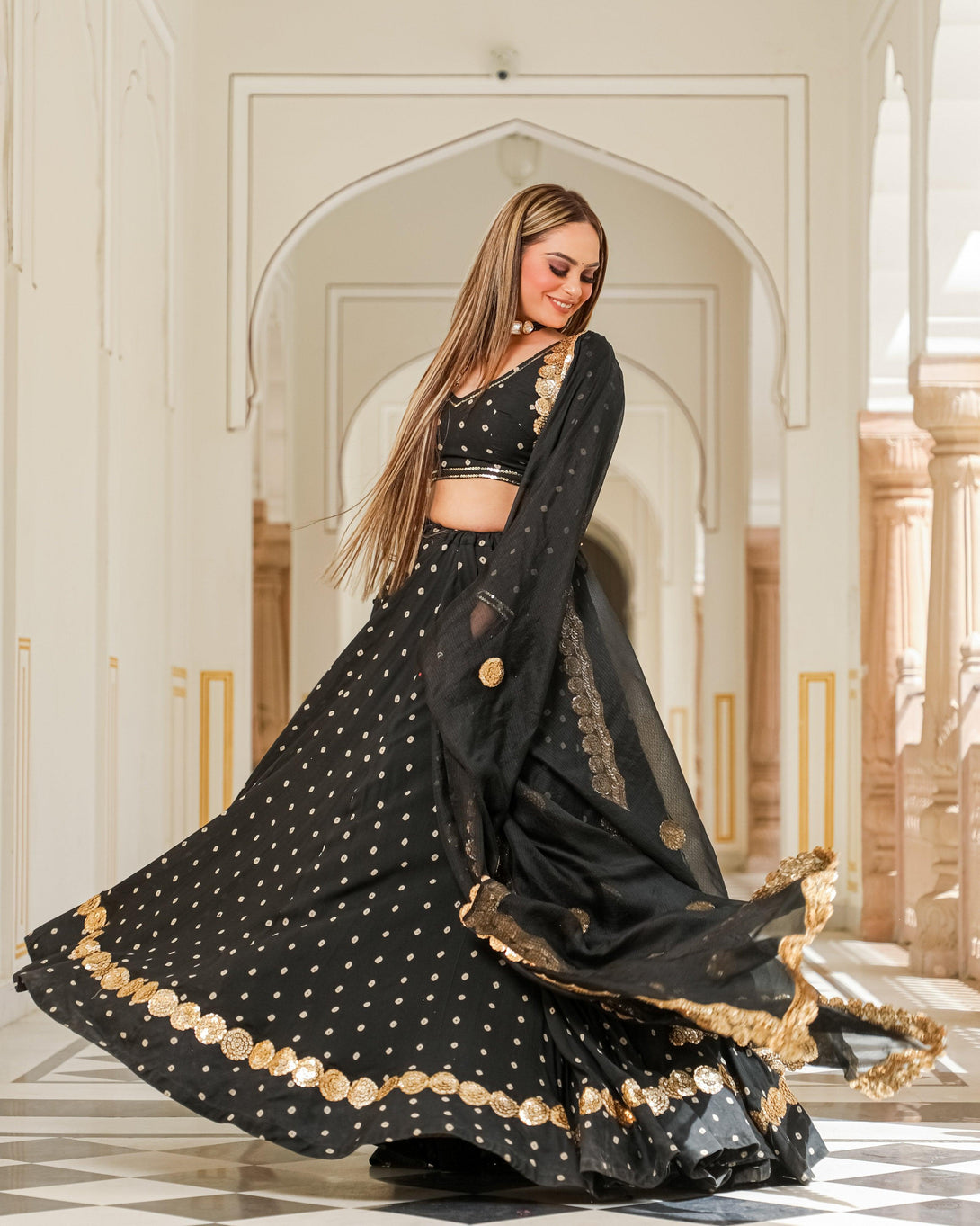 Women Black Jaipuri Print Lehenga Set for by Baisacrafts (3 Pc Set) - Indiakreations