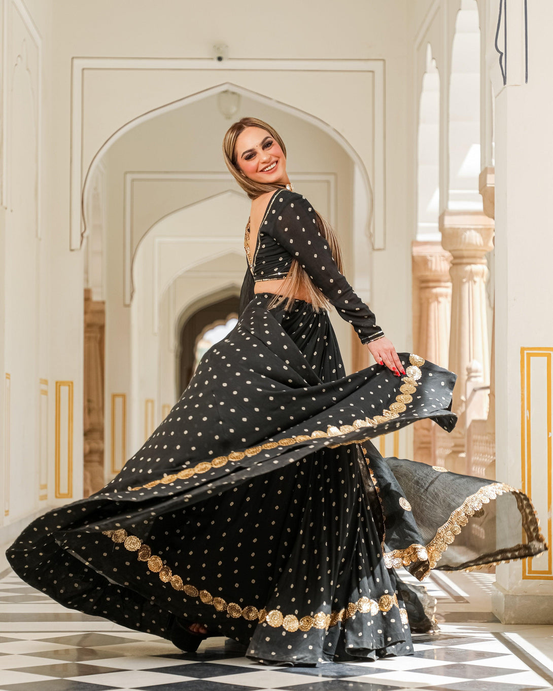 Women Black Jaipuri Print Lehenga Set for by Baisacrafts (3 Pc Set) - Indiakreations