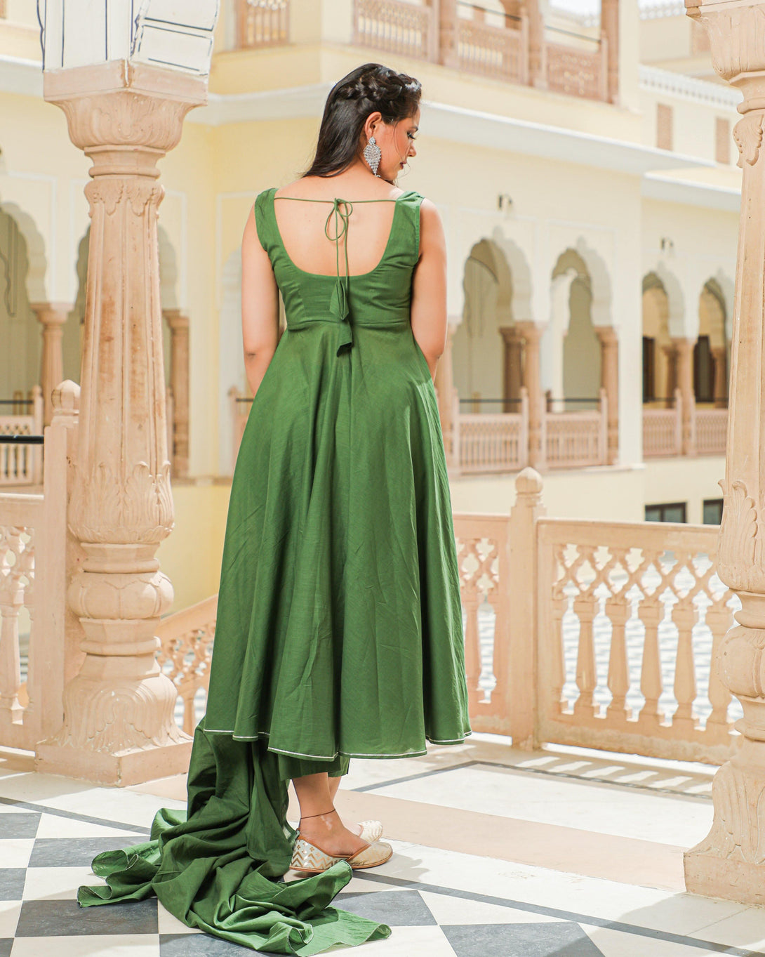 Women Green Anarkali Kurta with Pant & Dupatta by Baisacrafts (3pcs Set) - Indiakreations