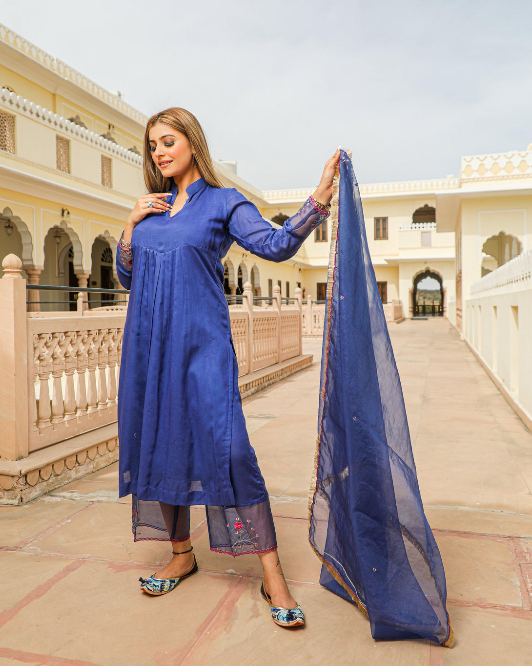 Women's Royal Blue Embroidery Modal Suit Set - Baisacrafts - Indiakreations