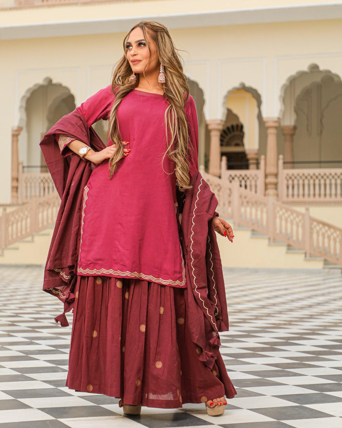 Women's Kushma Sharara Set - Baisacrafts - Indiakreations